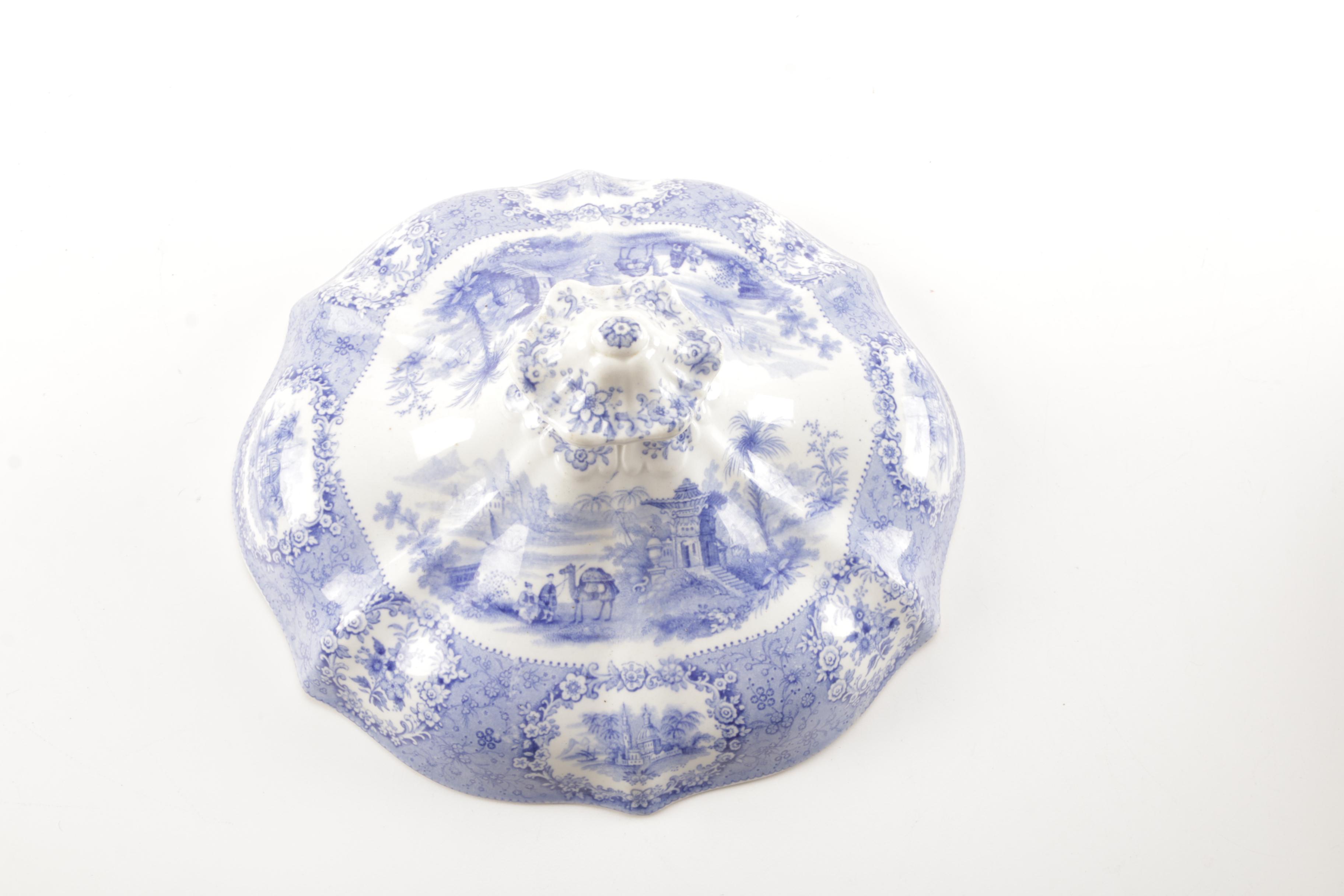 Transferware Castle and Camel Lidded Dish