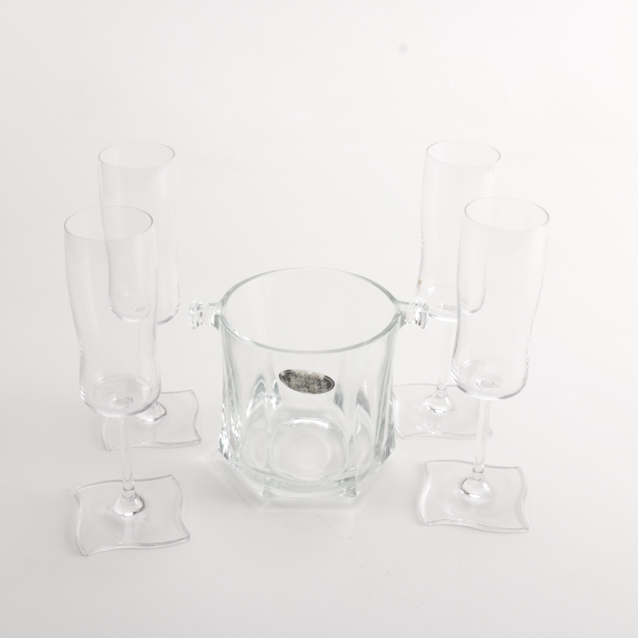 Crystal Ice Bucket and Champagne Flutes