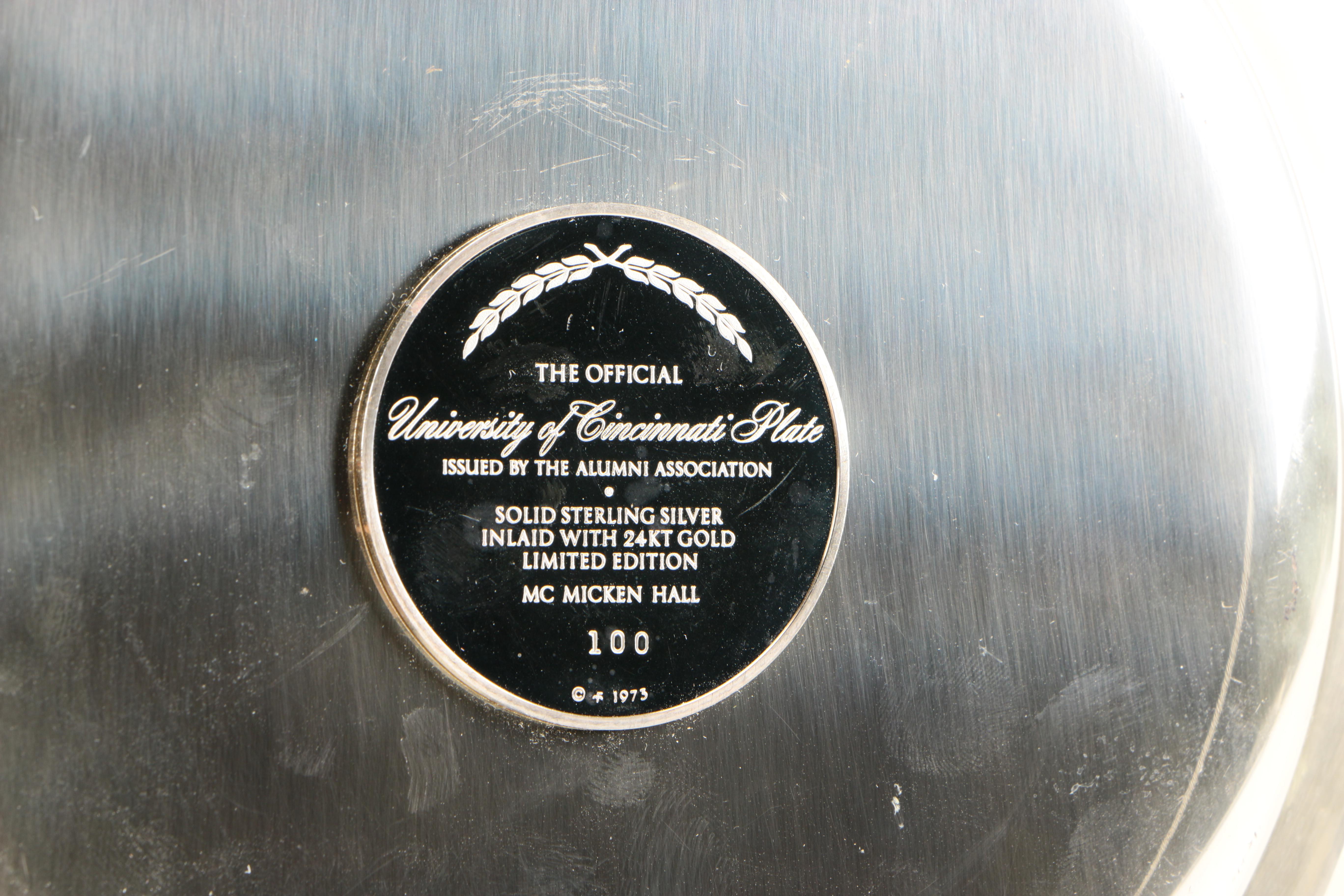 Franklin Mint "University of Cincinnati" Limited Edition Sterling Silver Plate