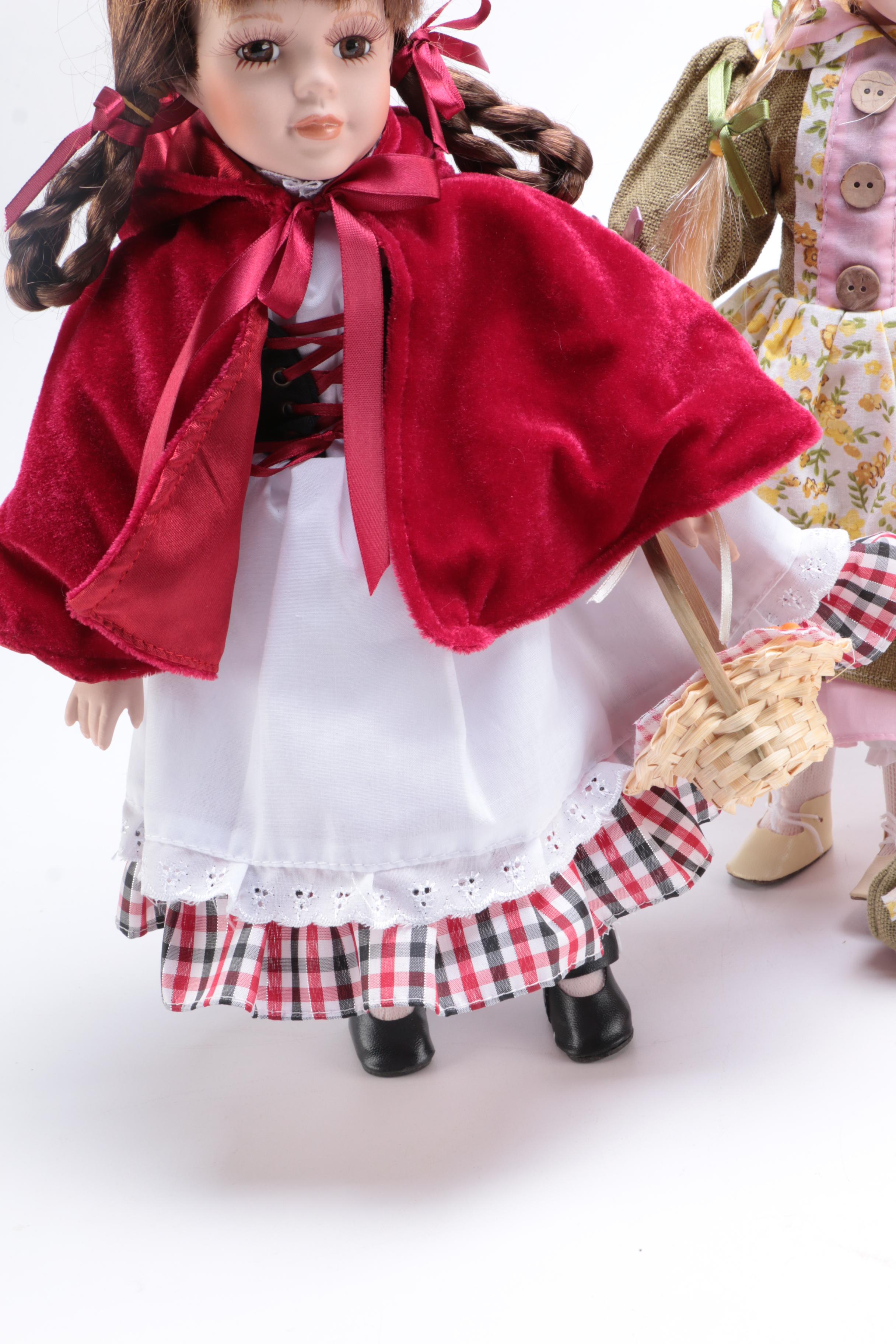 Five Porcelain Dolls Including Little Red Riding Hood