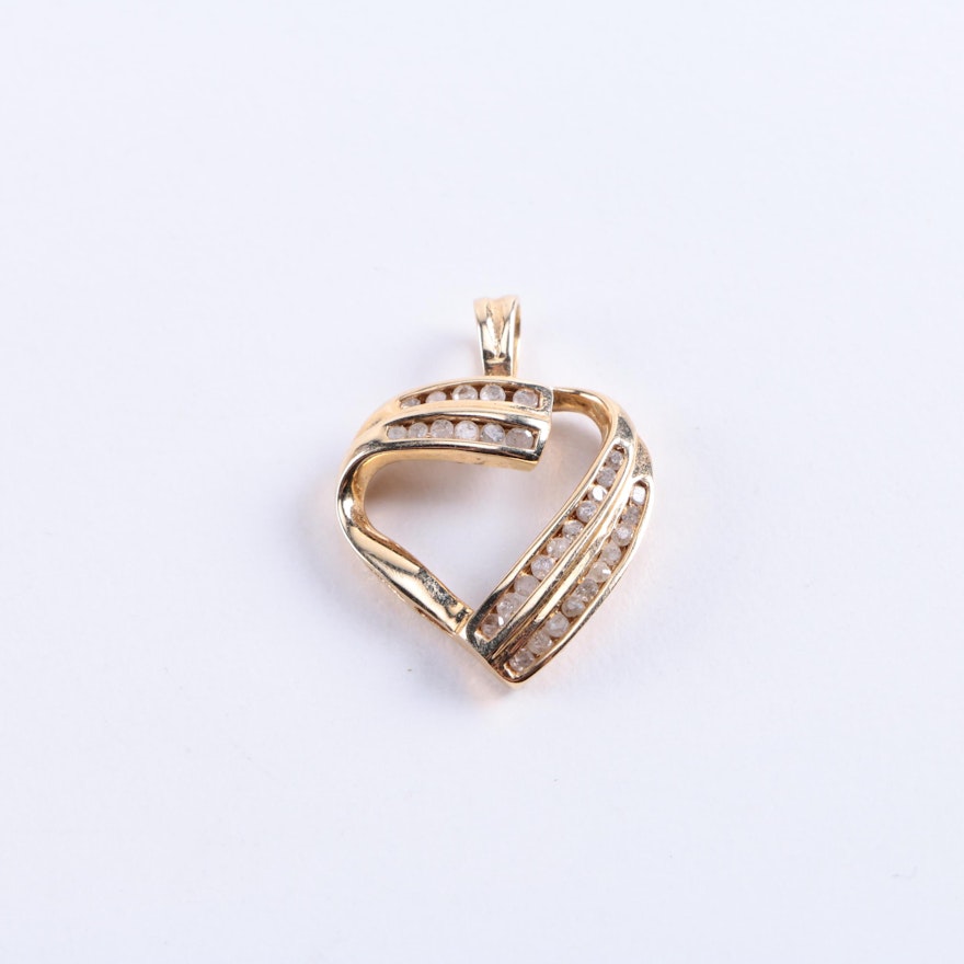 10K Diamond Heart Shaped Pendant