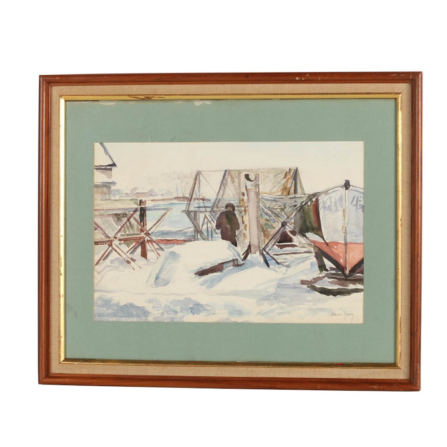 Eleanor Young Watercolor Painting on Paper of Marina Scene