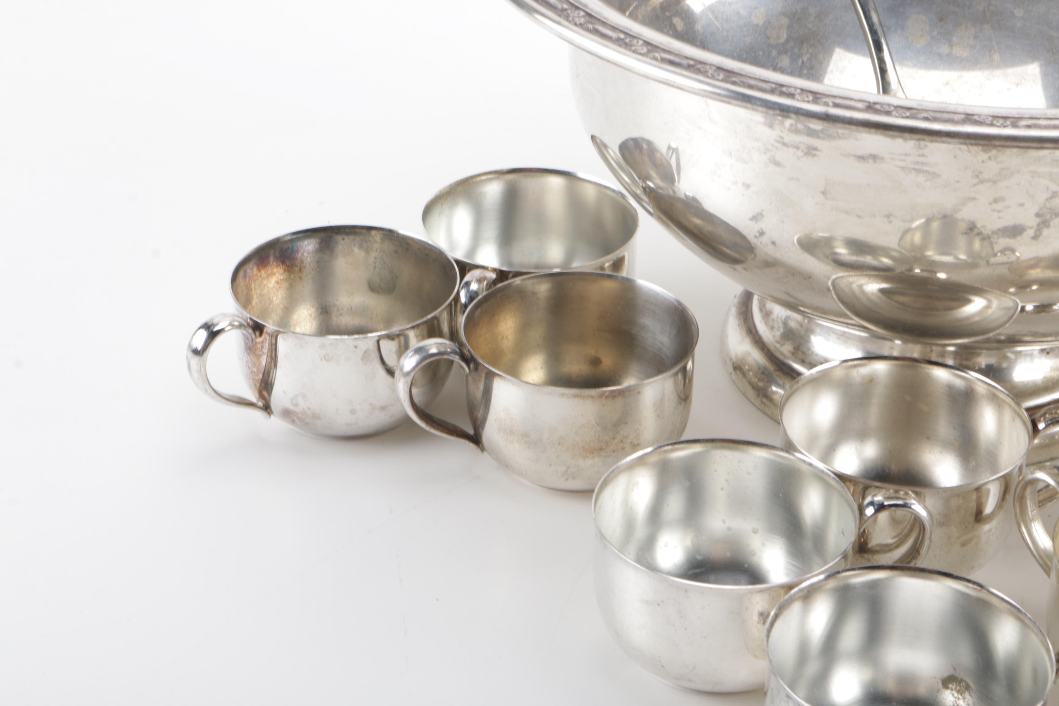 Oneida Silver Plate Punch Bowl With Accessories