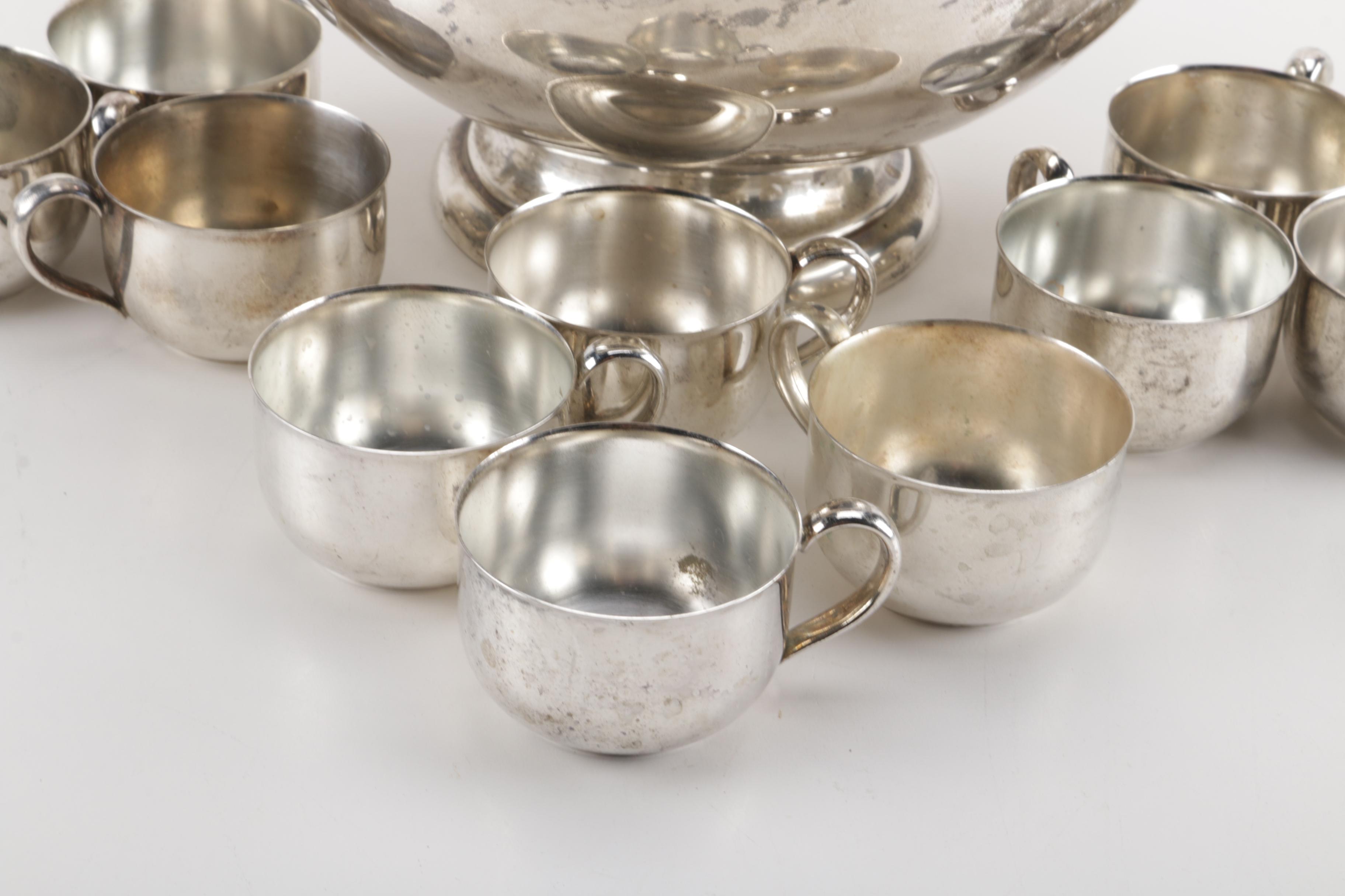 Oneida Silver Plate Punch Bowl With Accessories