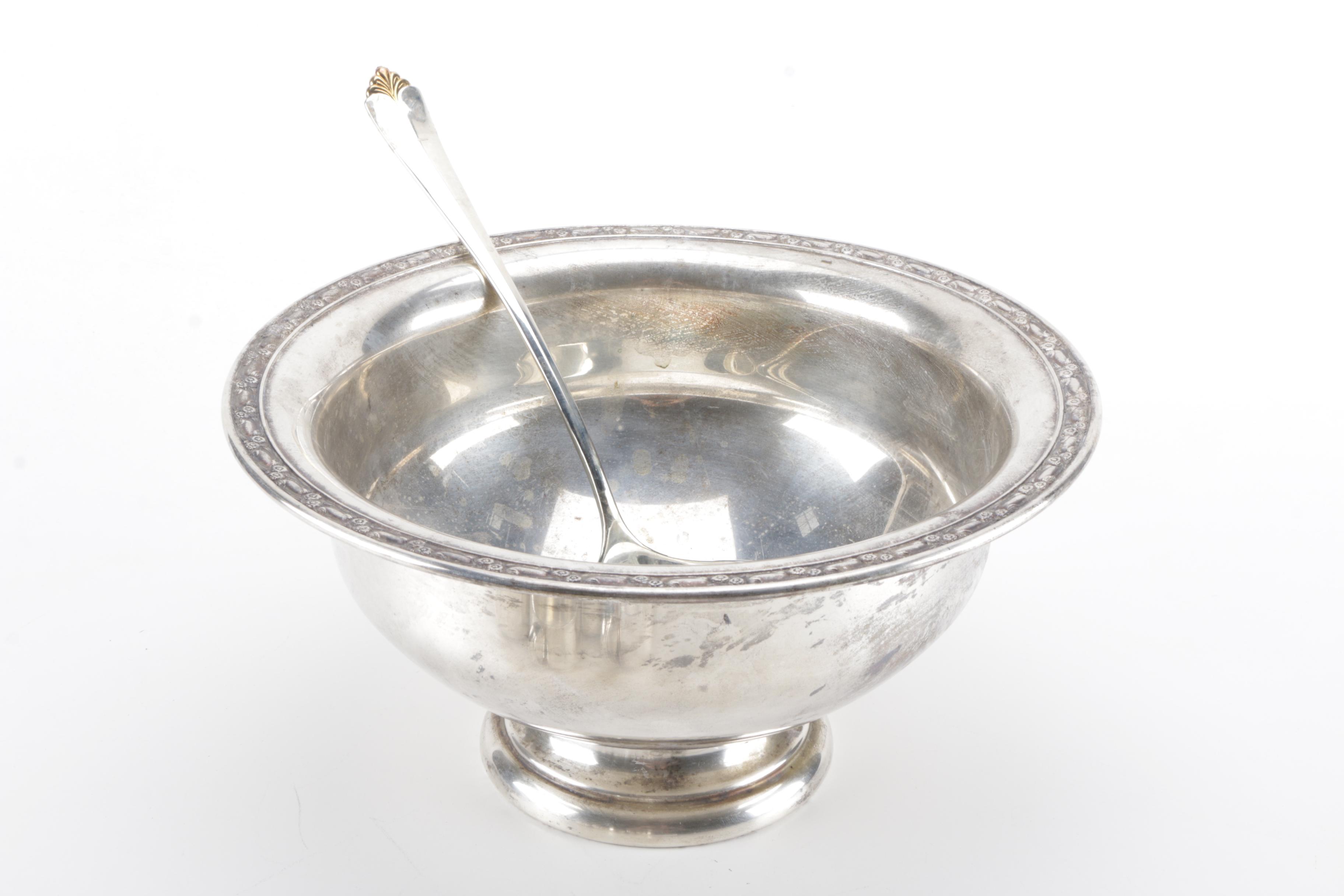 Oneida Silver Plate Punch Bowl With Accessories