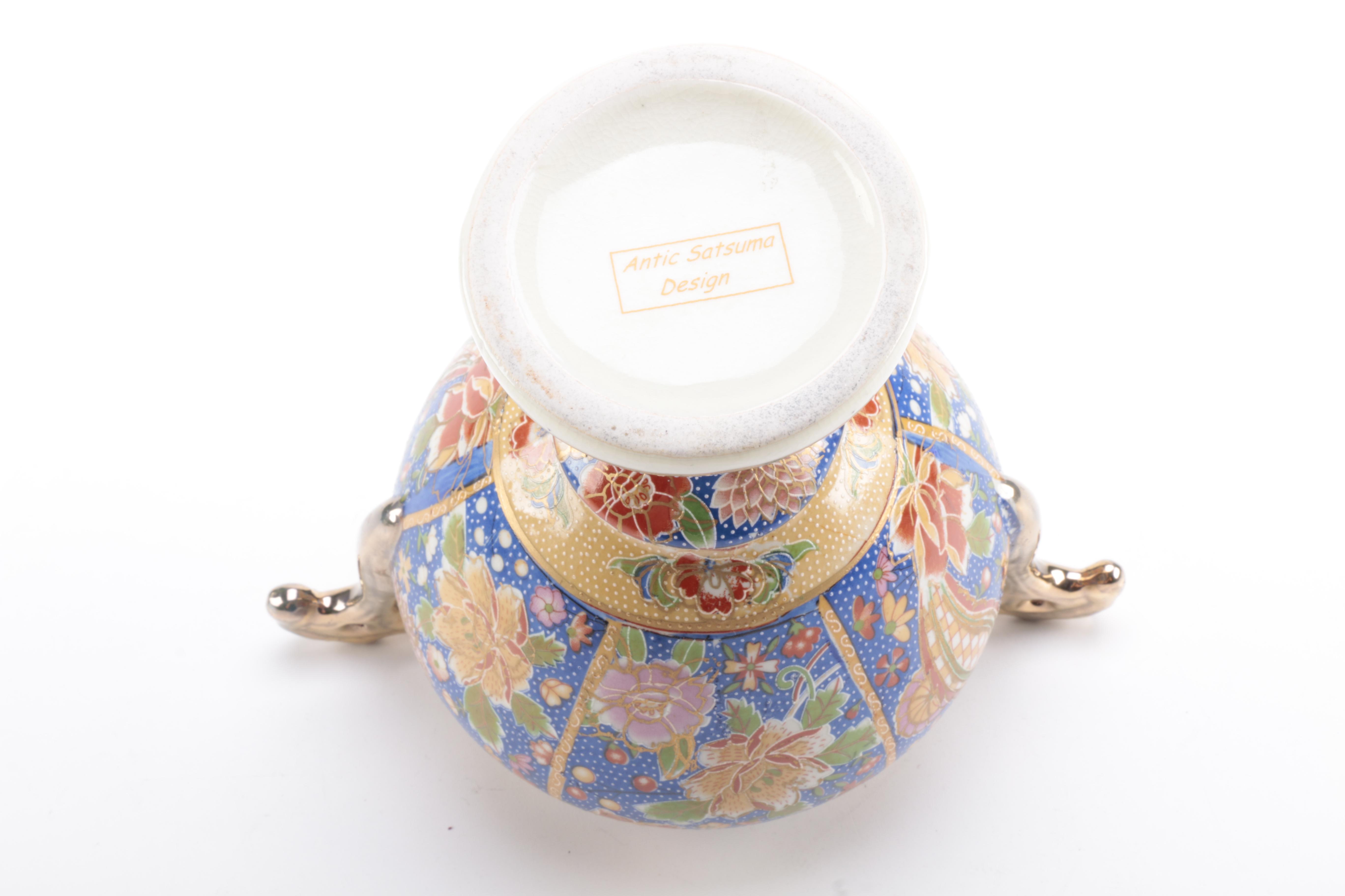 Double Handled Console Bowl with Satsuma Inspired Decoration