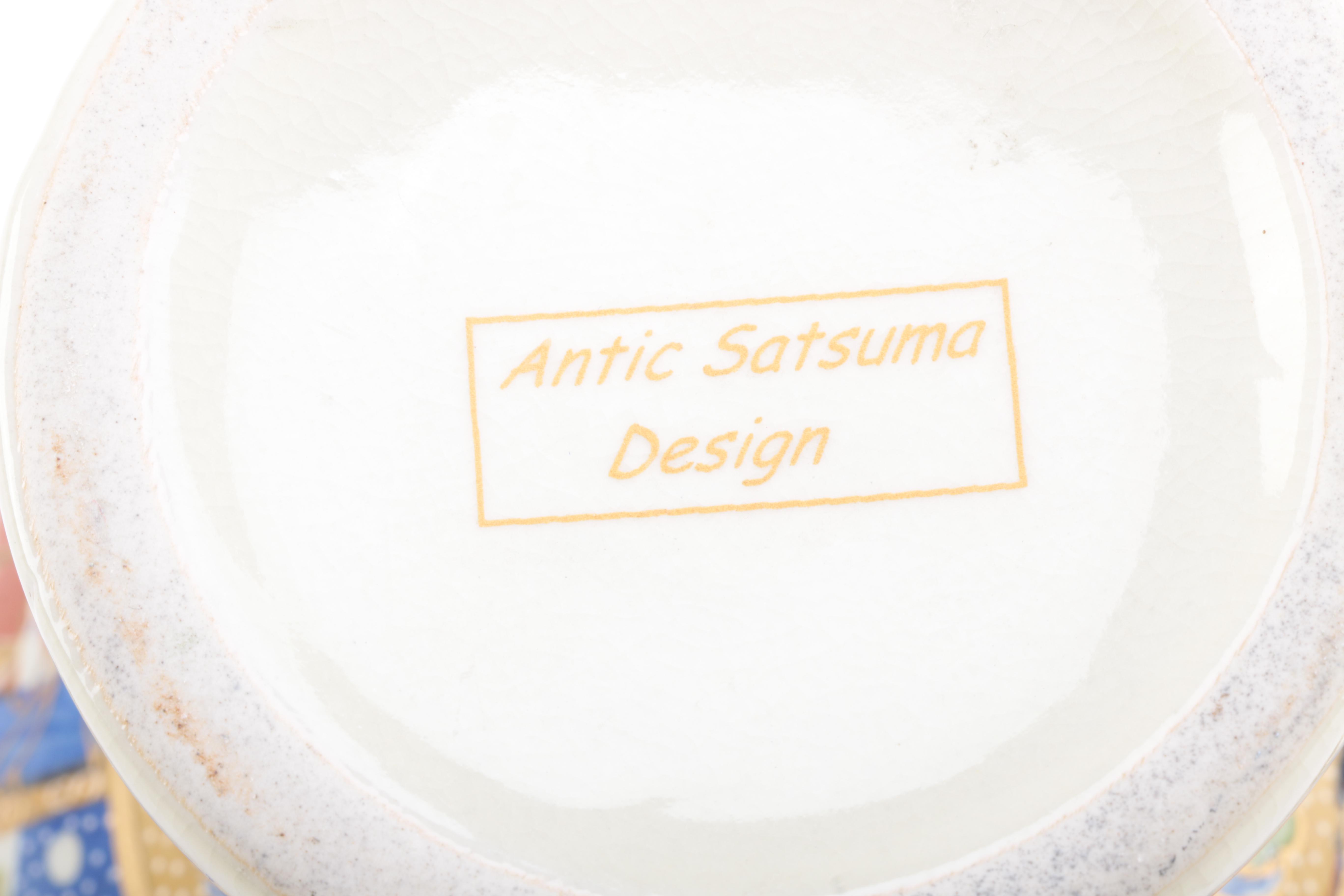 Double Handled Console Bowl with Satsuma Inspired Decoration