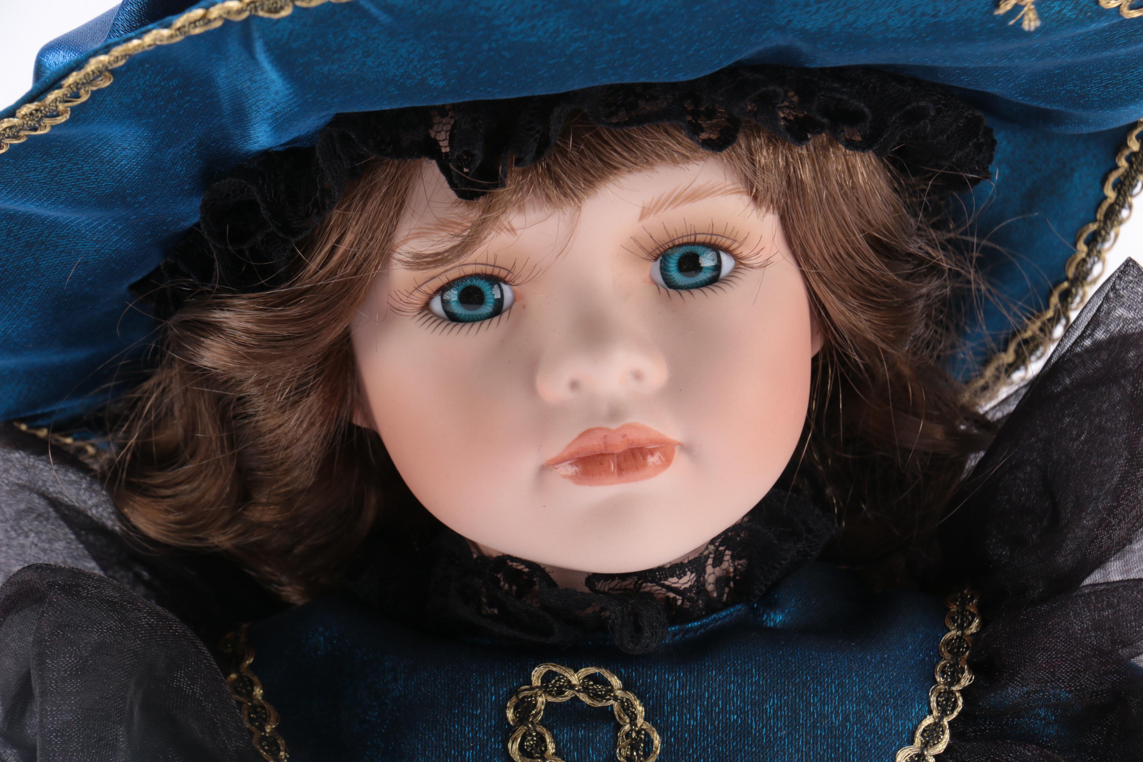 Porcelain Doll with Wooden Stand