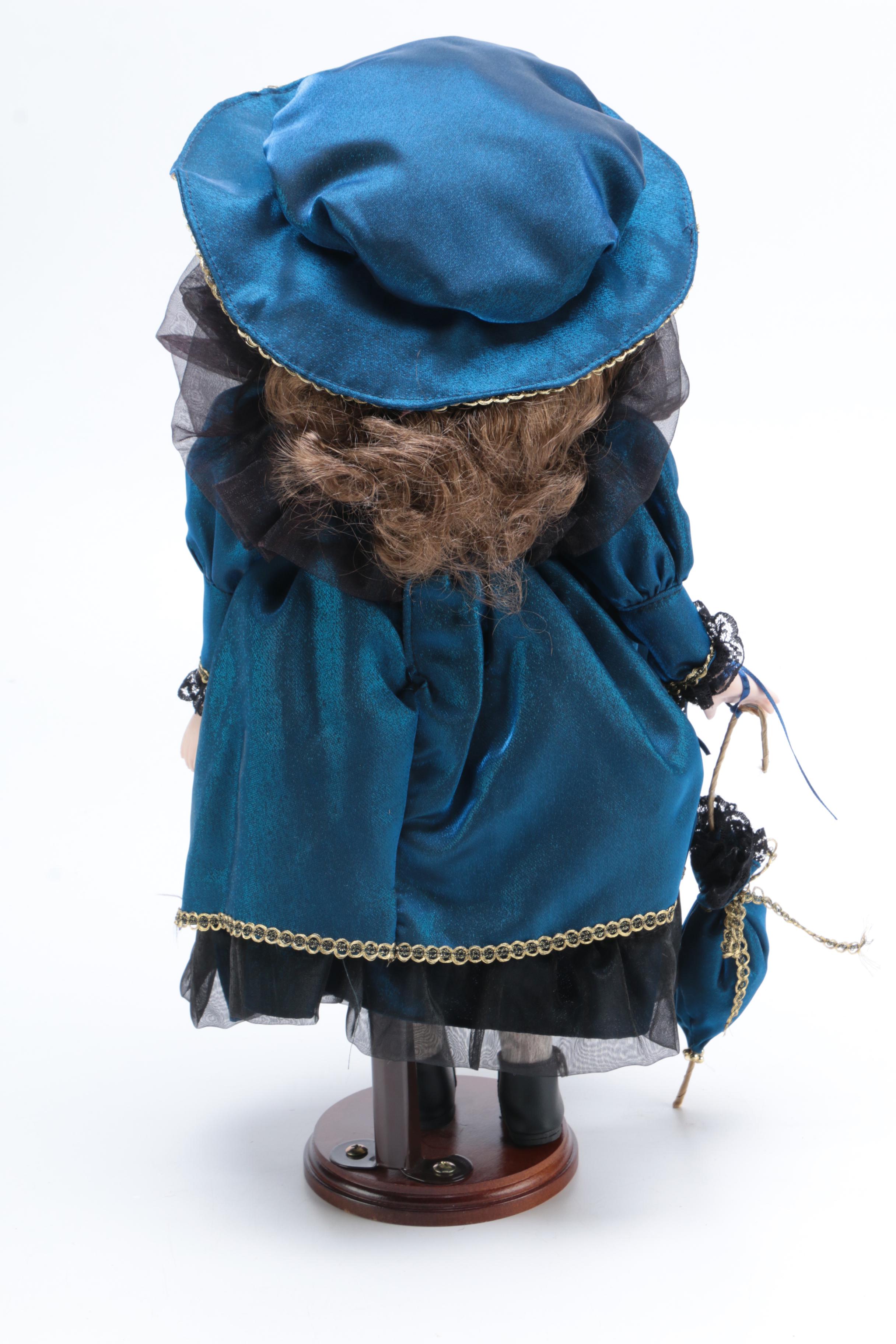 Porcelain Doll with Wooden Stand