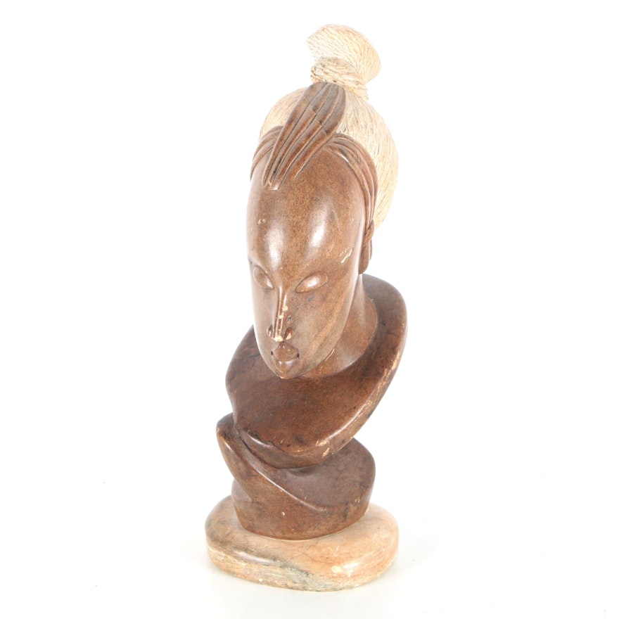 Carved Soapstone African Female Bust