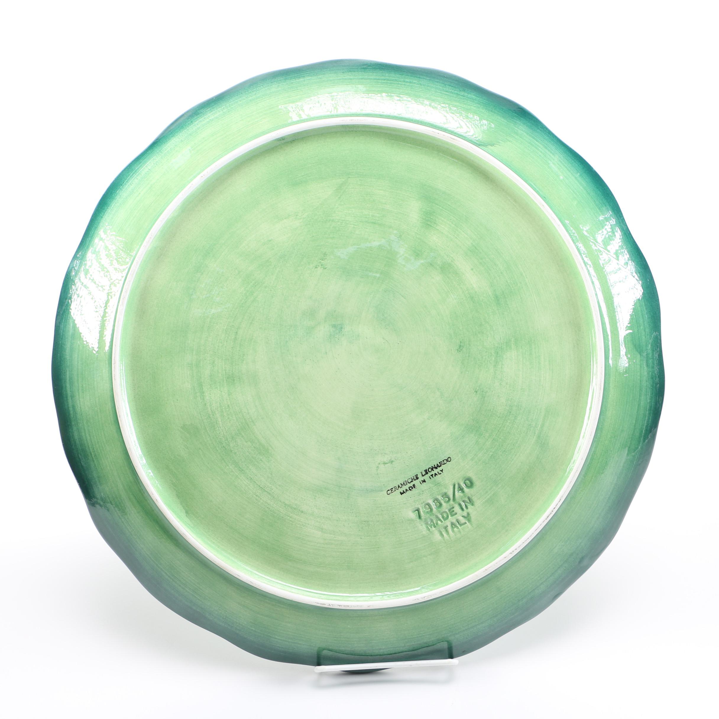 Italian Majolica Ceramic Leaf Bowl and Serving Plate