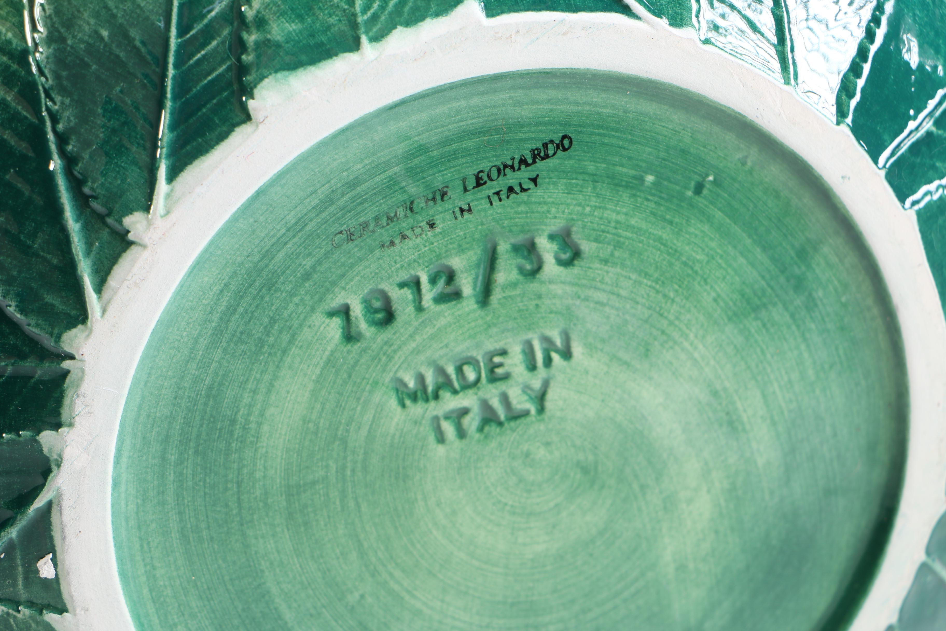 Italian Majolica Ceramic Leaf Bowl and Serving Plate