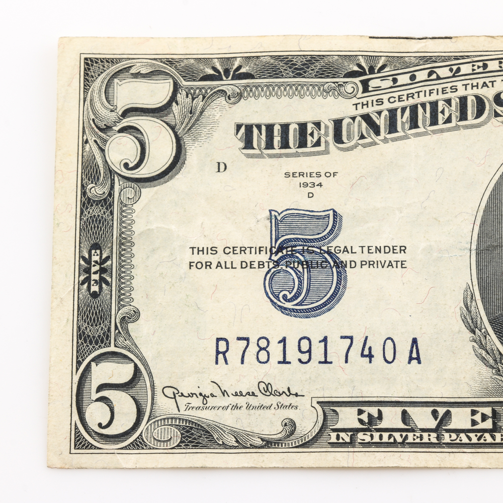 Series 1934-D Blue Seal $5 Silver Certificate