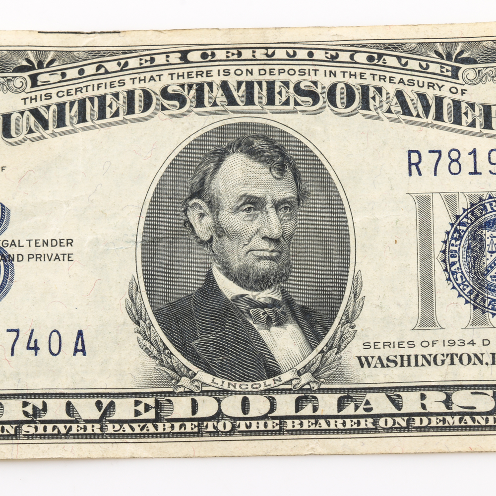 Series 1934-D Blue Seal $5 Silver Certificate