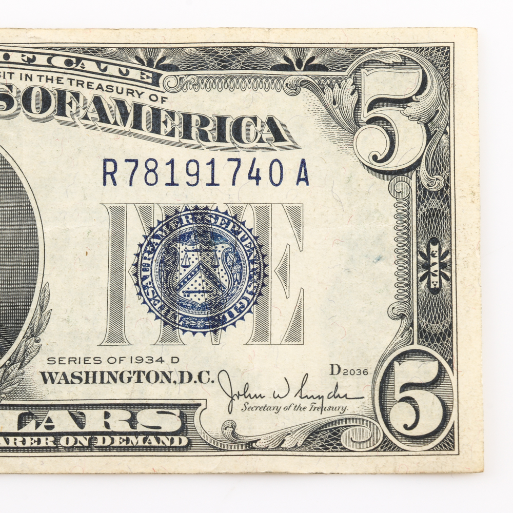 Series 1934-D Blue Seal $5 Silver Certificate