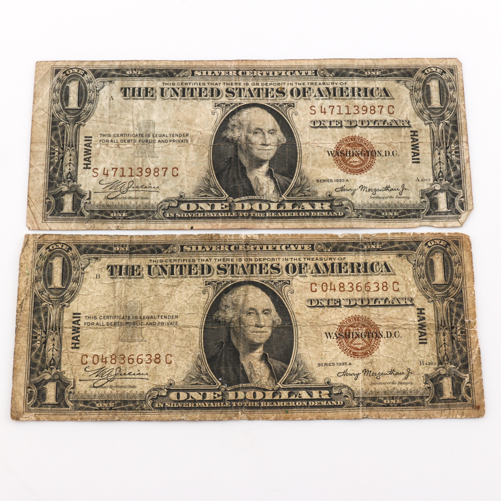 Pair of Series 1935-A Brown Seal "Hawaii" $1 Silver Certificates