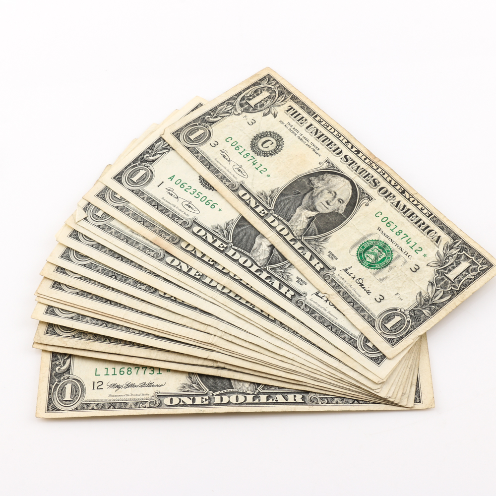 Group of (15) Series 1999, 2001, 2003 $1 Federal Reserve Star Notes