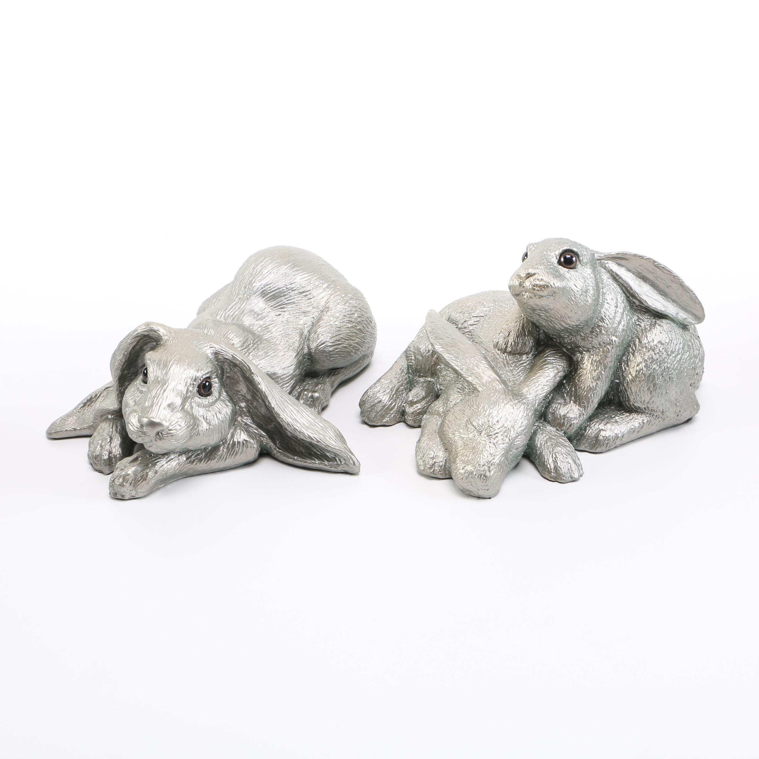 Silver Tone Resin Rabbit Figurines