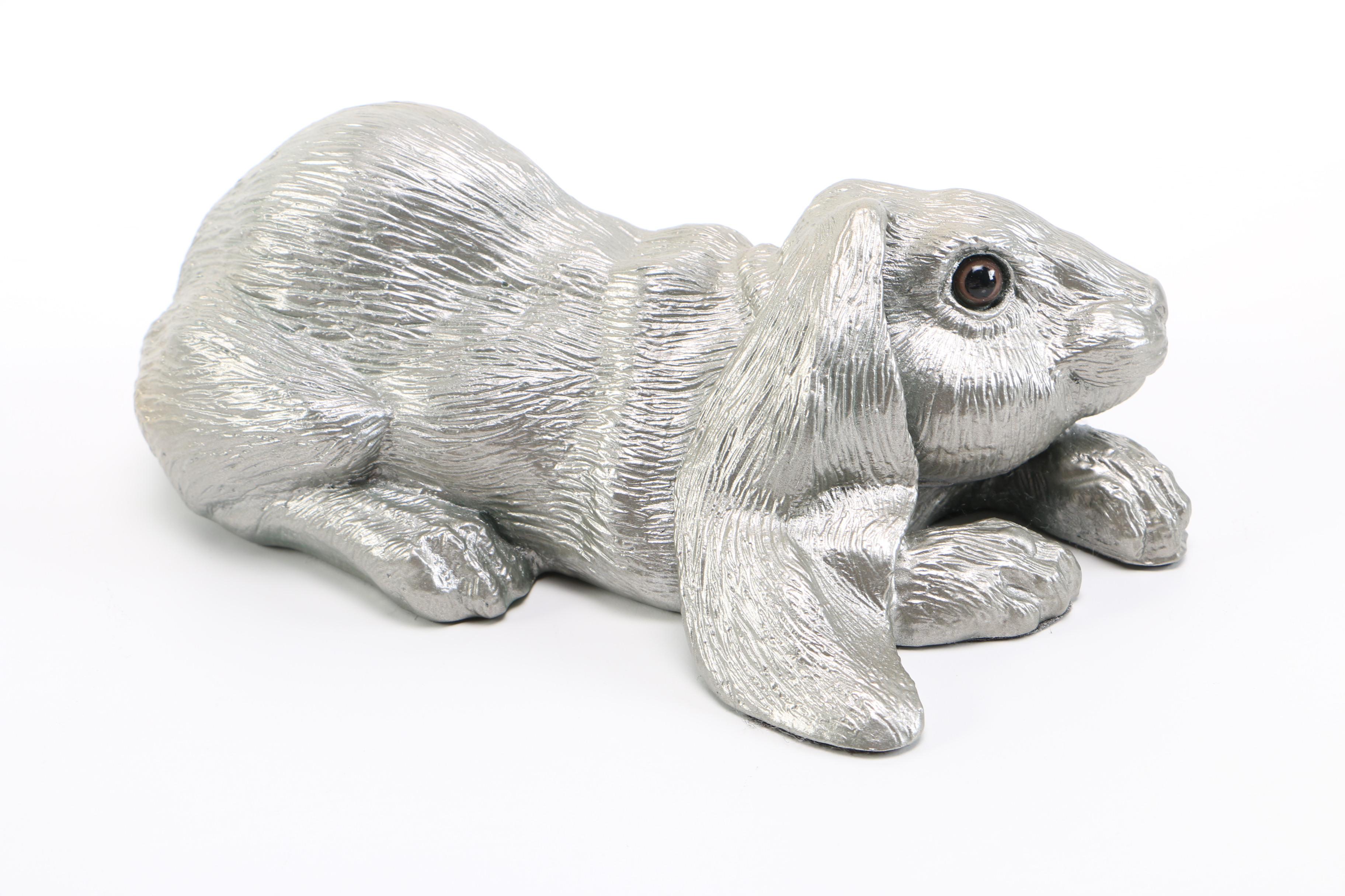 Silver Tone Resin Rabbit Figurines