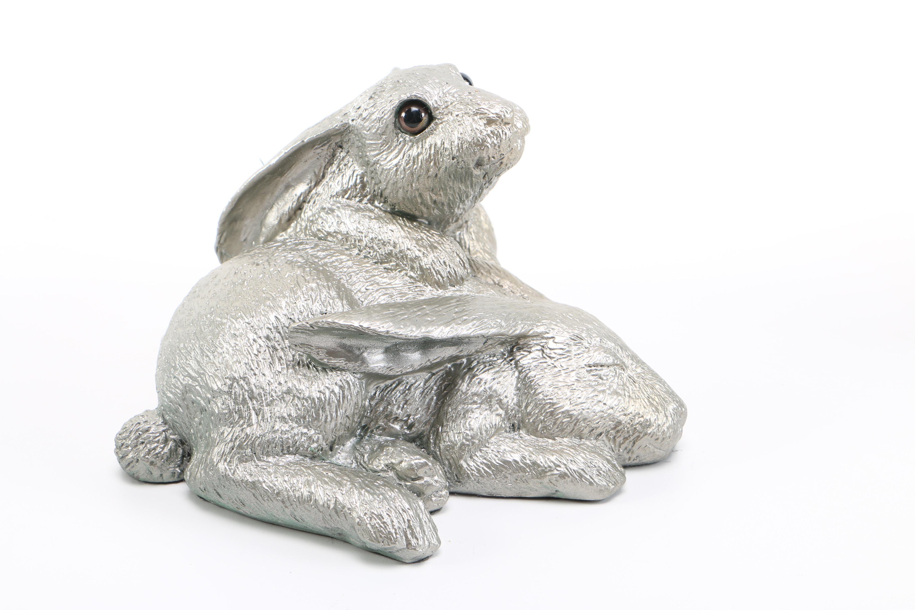 Silver Tone Resin Rabbit Figurines