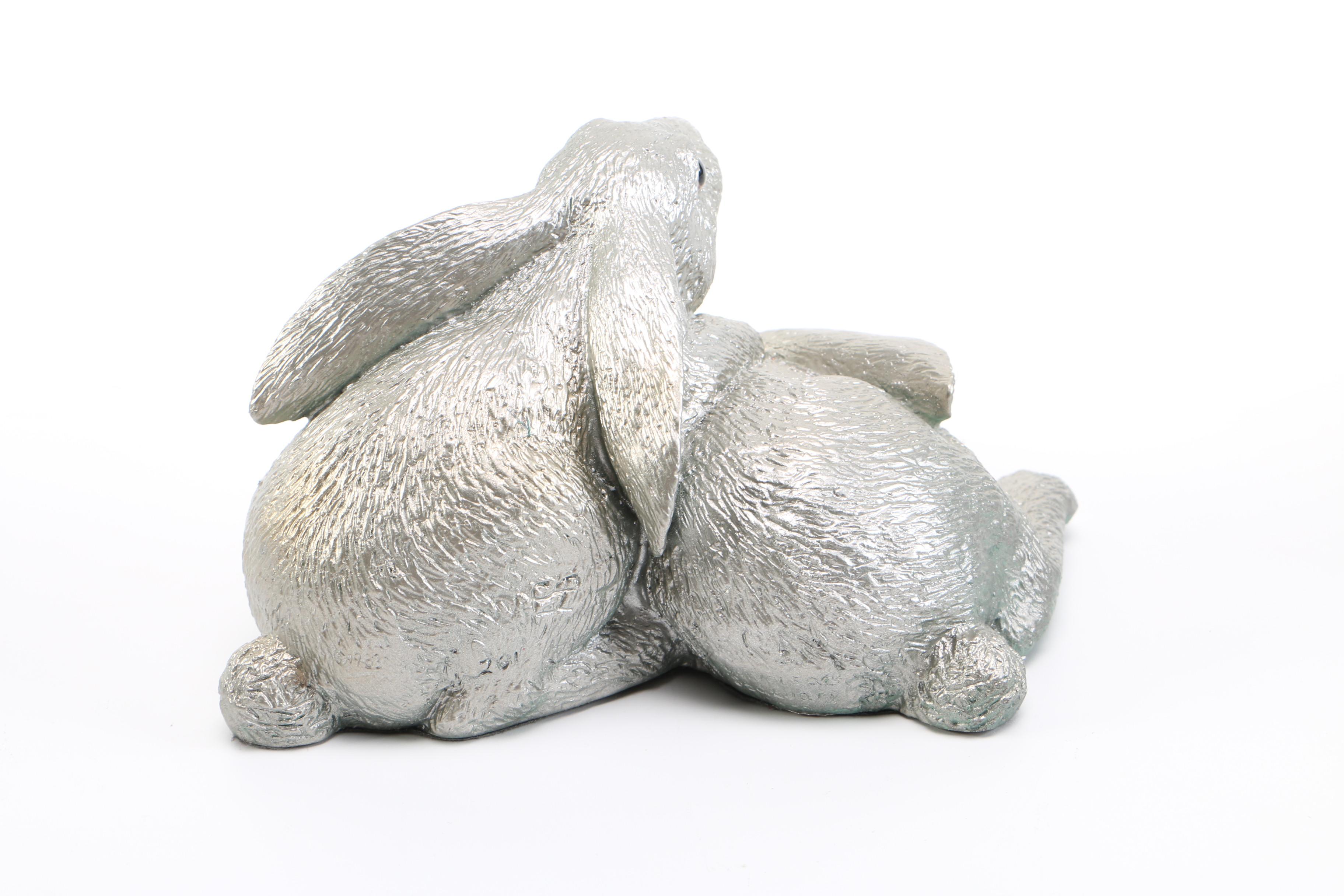 Silver Tone Resin Rabbit Figurines
