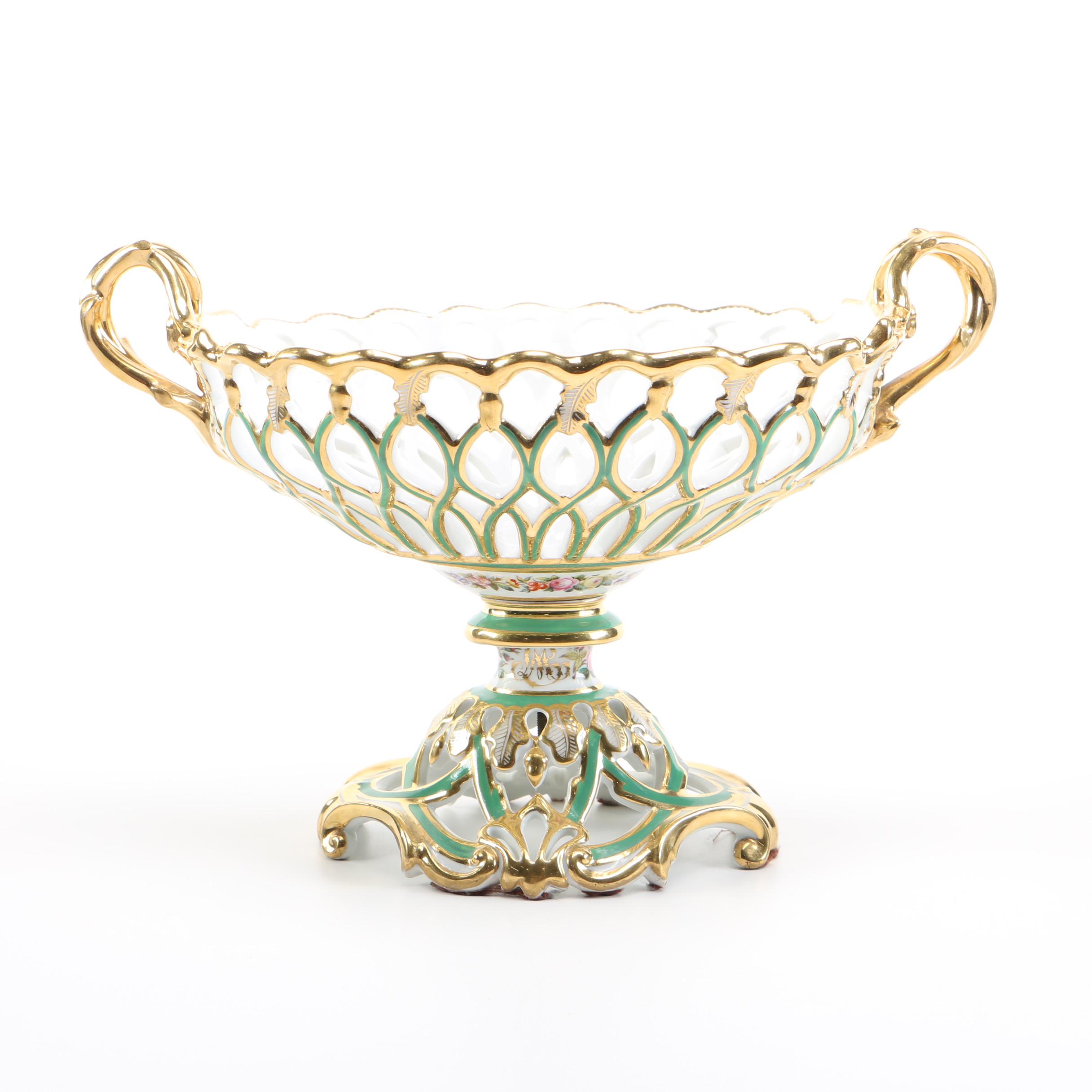 Antique Porcelain Pedestal Fruit Bowl