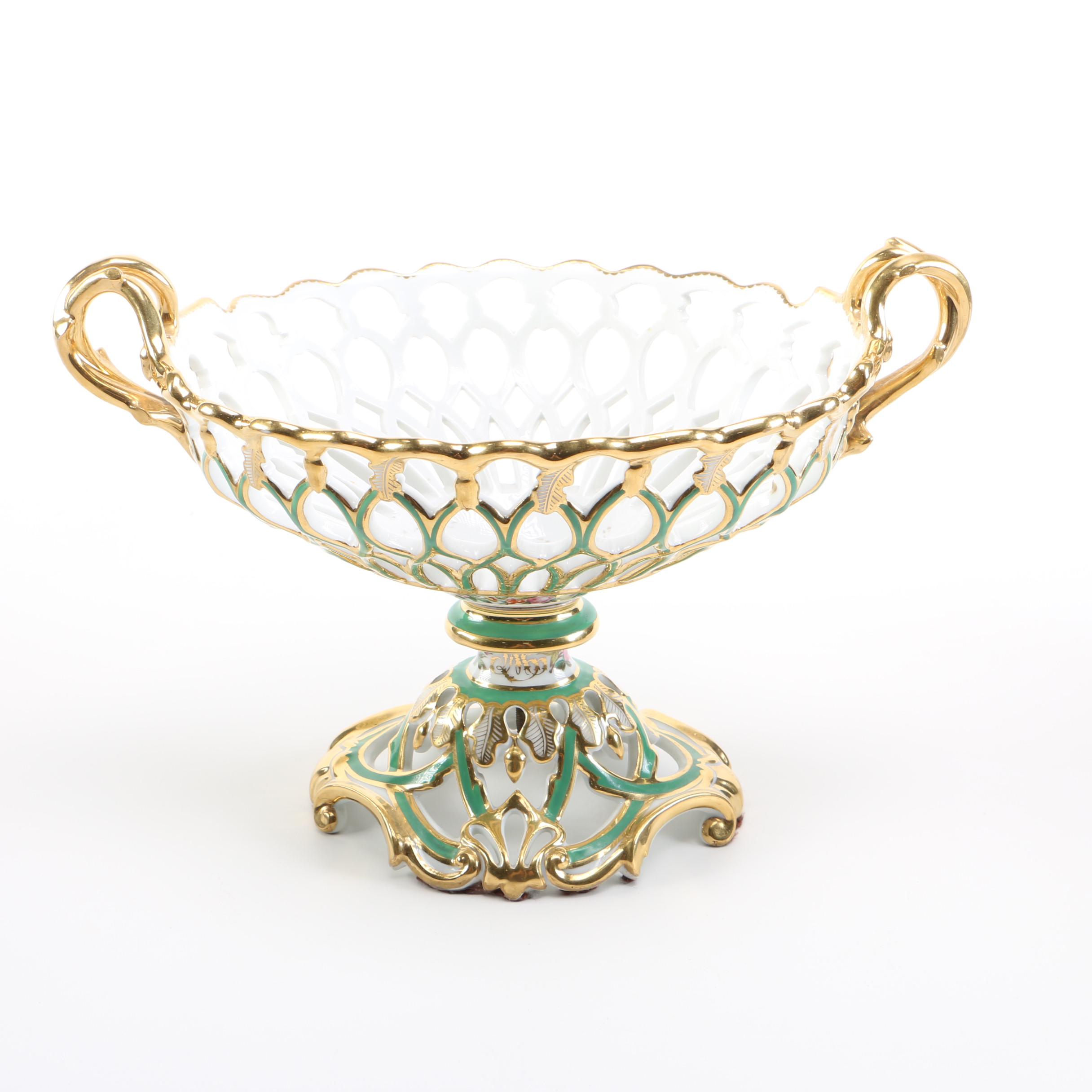 Antique Porcelain Pedestal Fruit Bowl