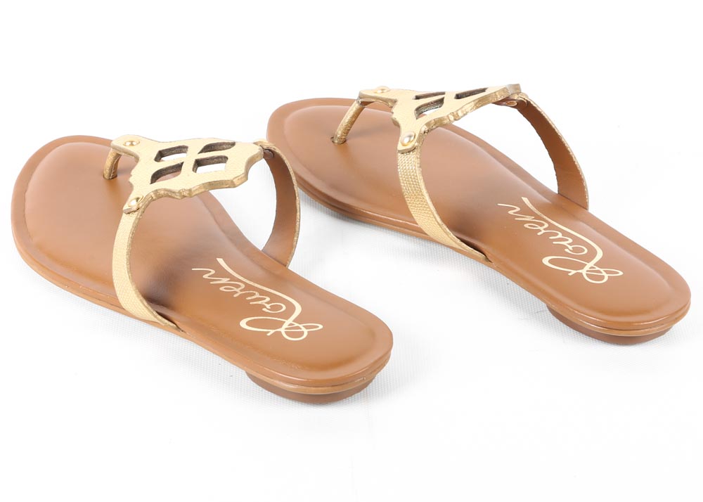 Rowen Bennet Metallic Gold Tone Leather Thong Sandals