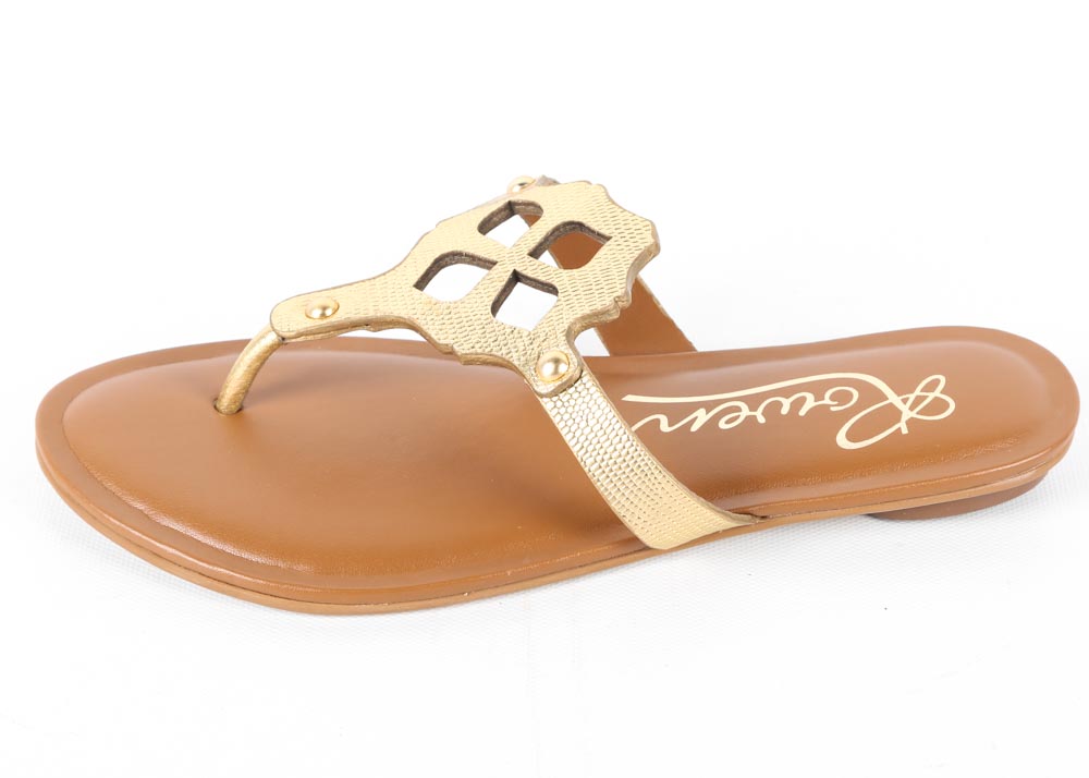 Rowen Bennet Metallic Gold Tone Leather Thong Sandals