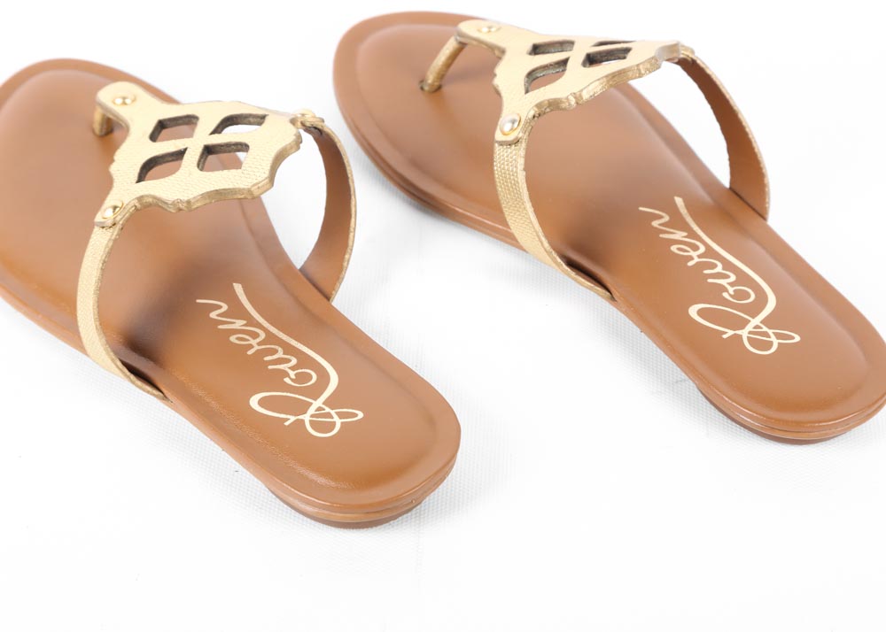 Rowen Bennet Metallic Gold Tone Leather Thong Sandals