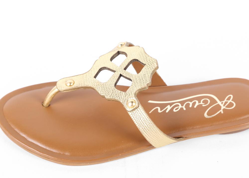 Rowen Bennet Metallic Gold Tone Leather Thong Sandals