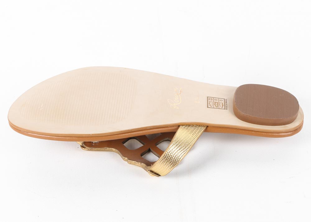 Rowen Bennet Metallic Gold Tone Leather Thong Sandals