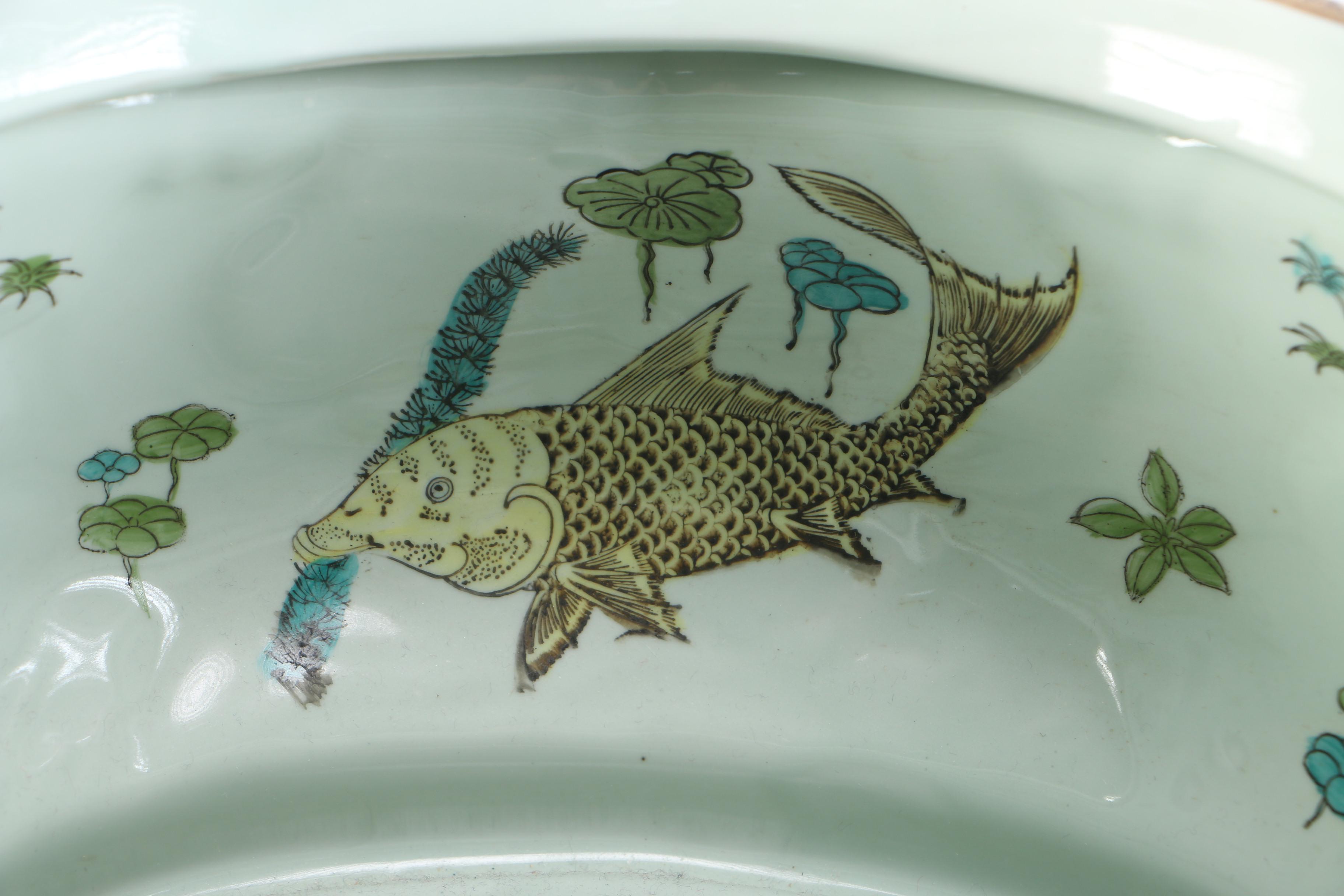 Decorative Chinese Ceramic Foot Bath and Wooden Stand