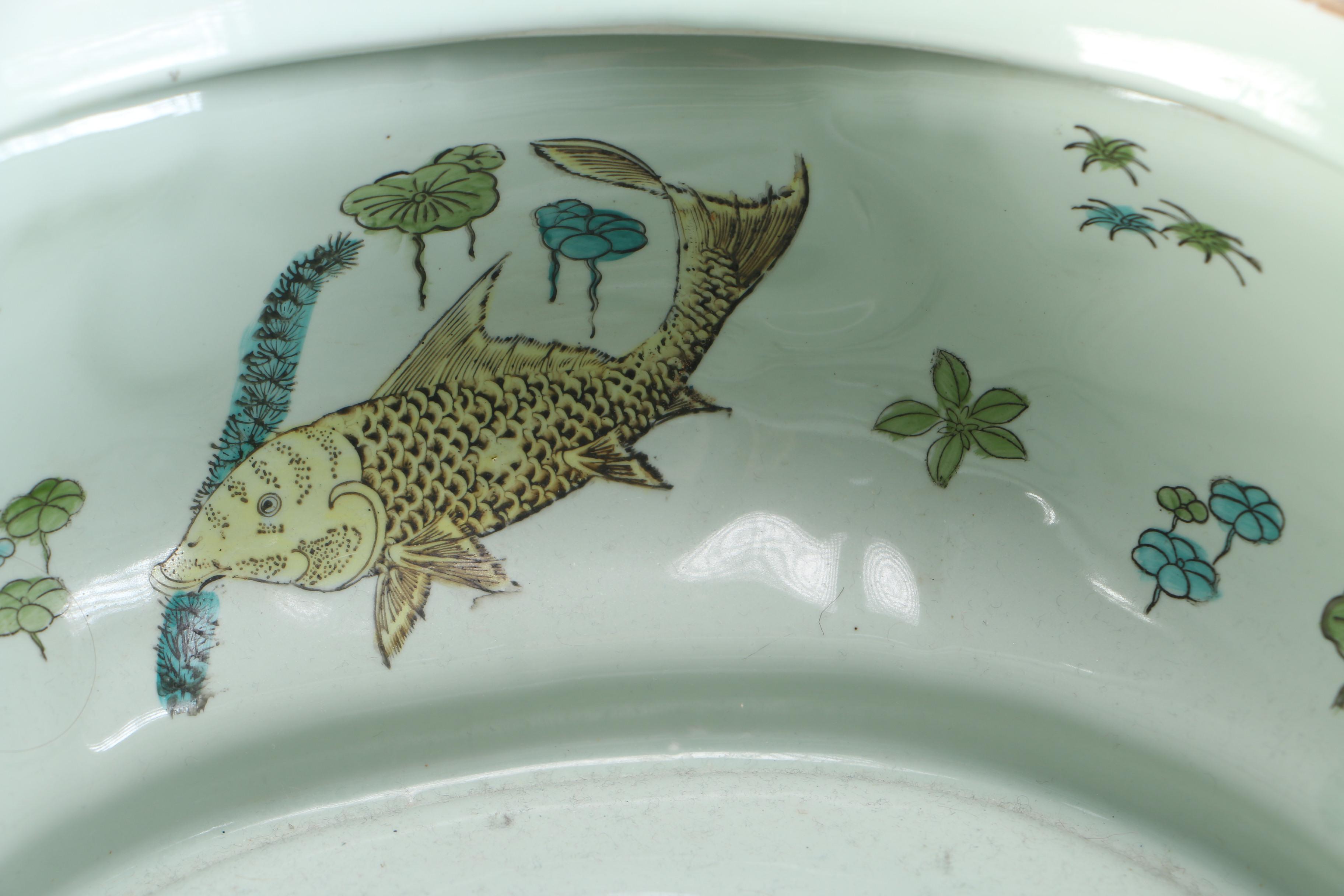 Decorative Chinese Ceramic Foot Bath and Wooden Stand