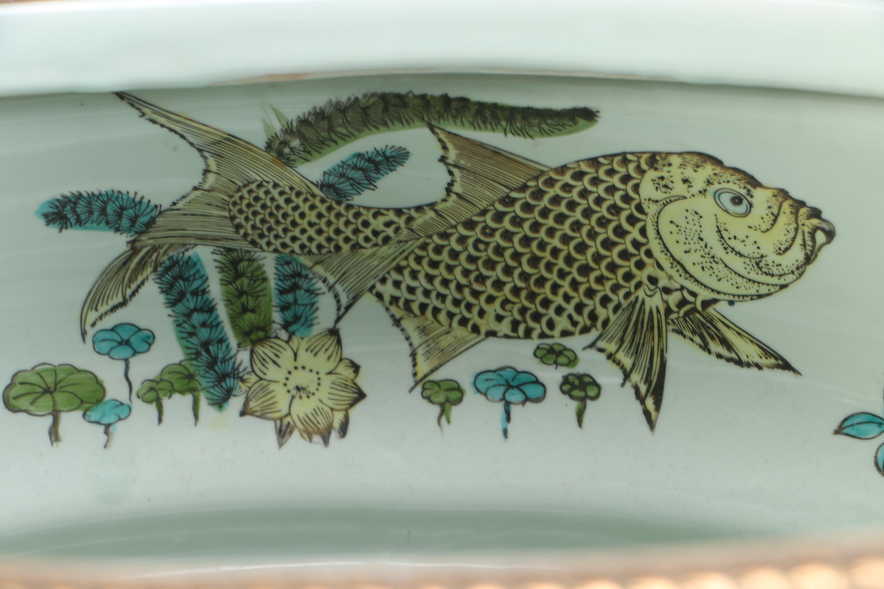 Decorative Chinese Ceramic Foot Bath and Wooden Stand