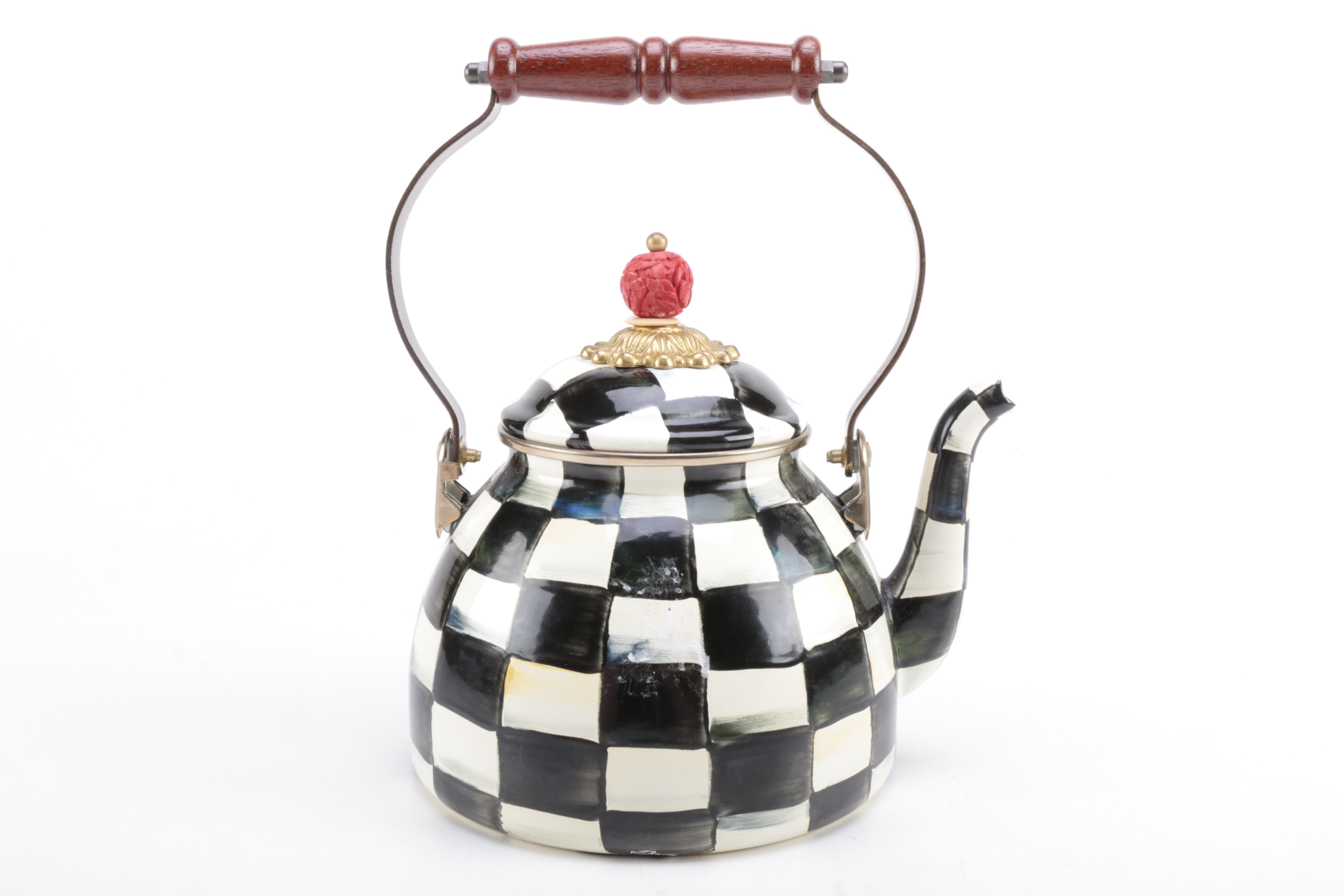 MacKenzie-Childs Black and White Checkered Ceramic Teapot