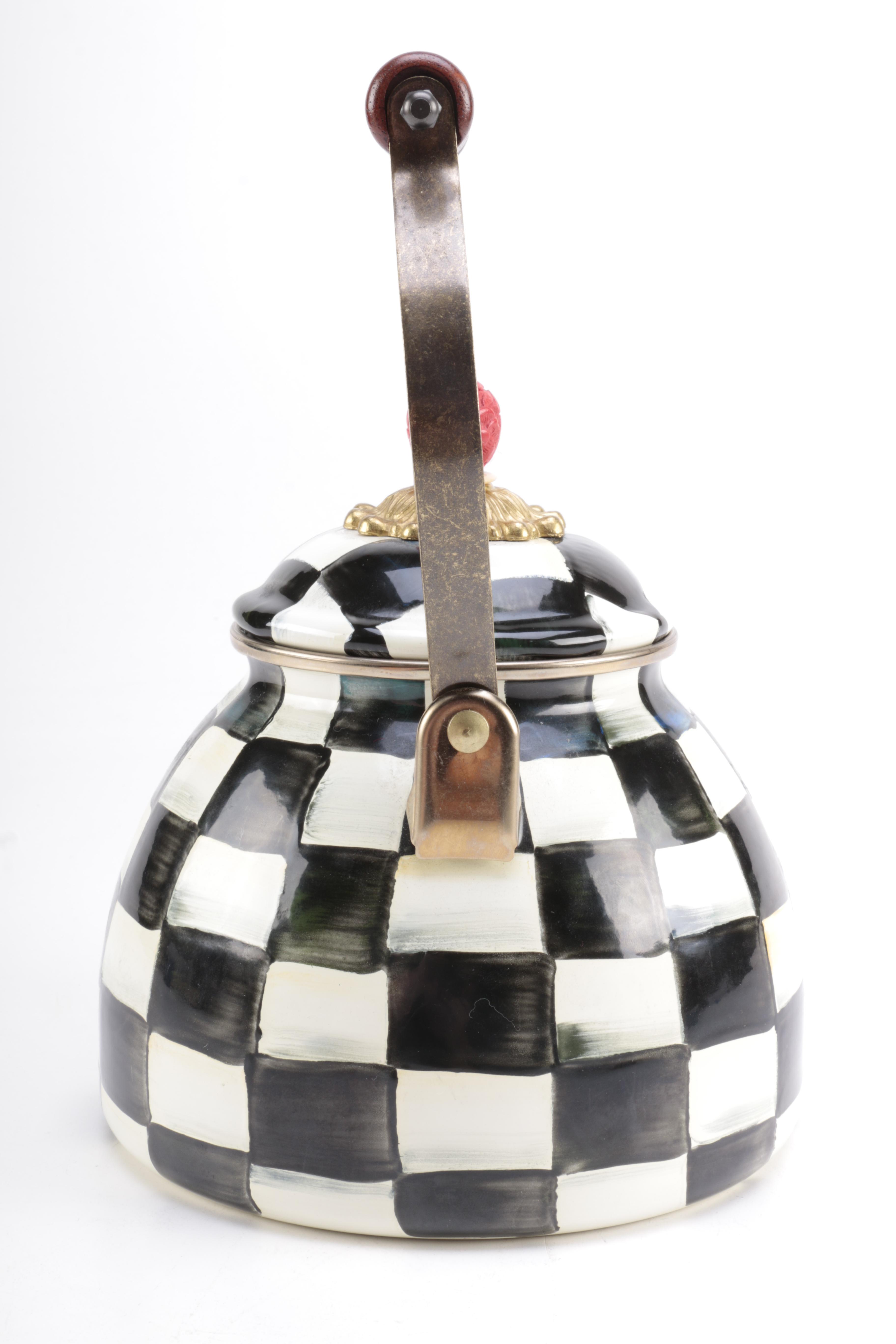 MacKenzie-Childs Black and White Checkered Ceramic Teapot