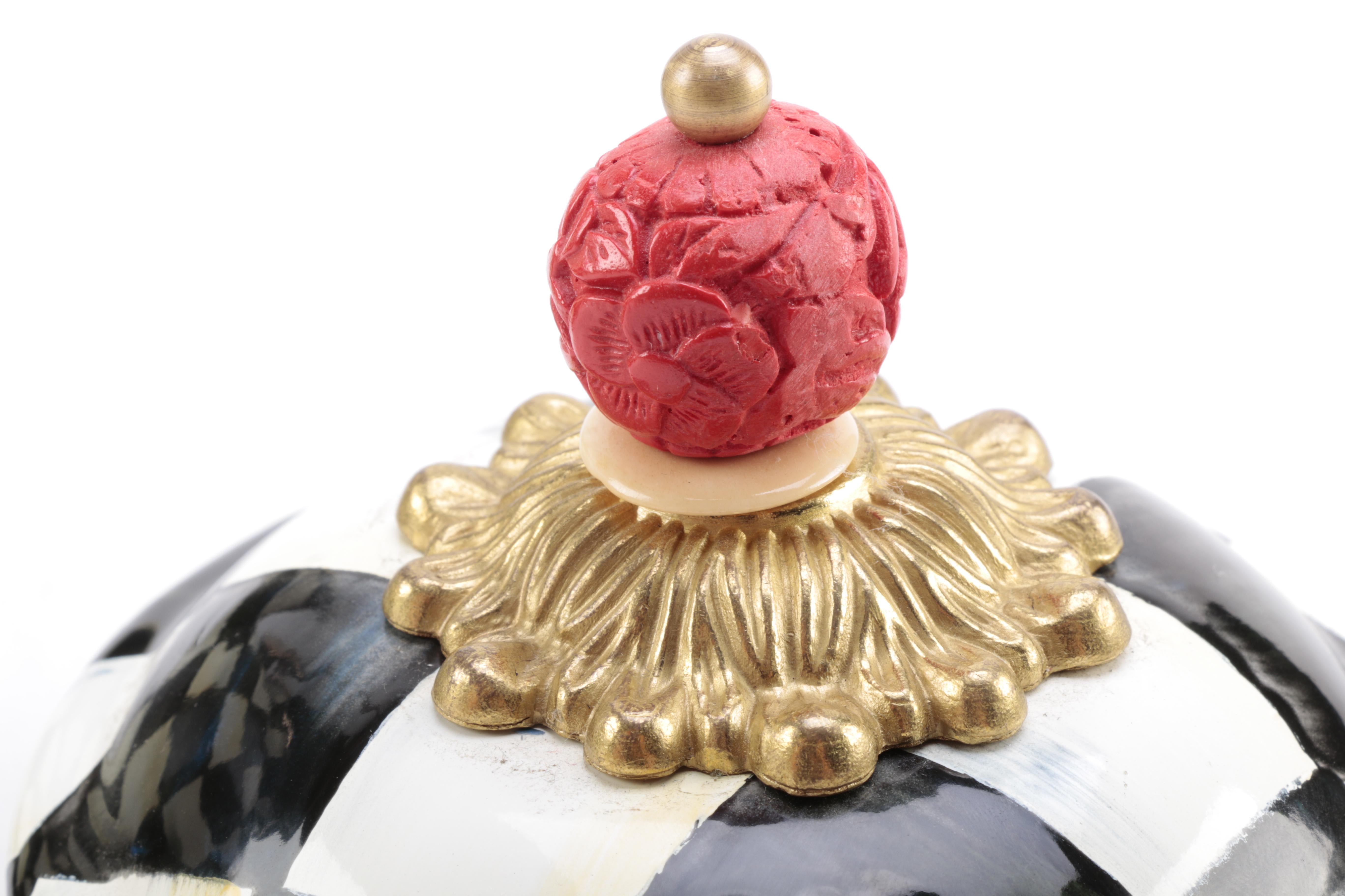 MacKenzie-Childs Black and White Checkered Ceramic Teapot