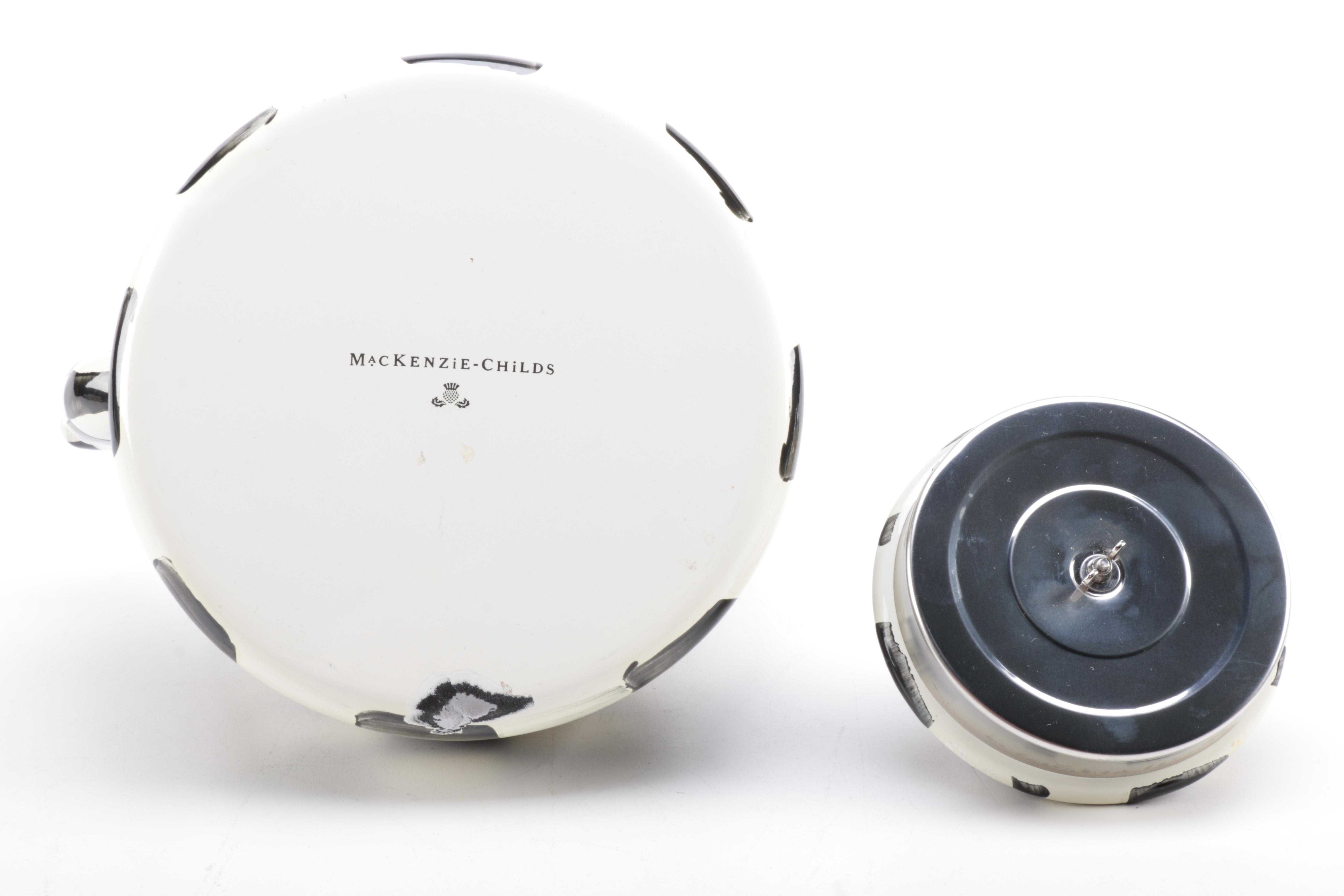 MacKenzie-Childs Black and White Checkered Ceramic Teapot