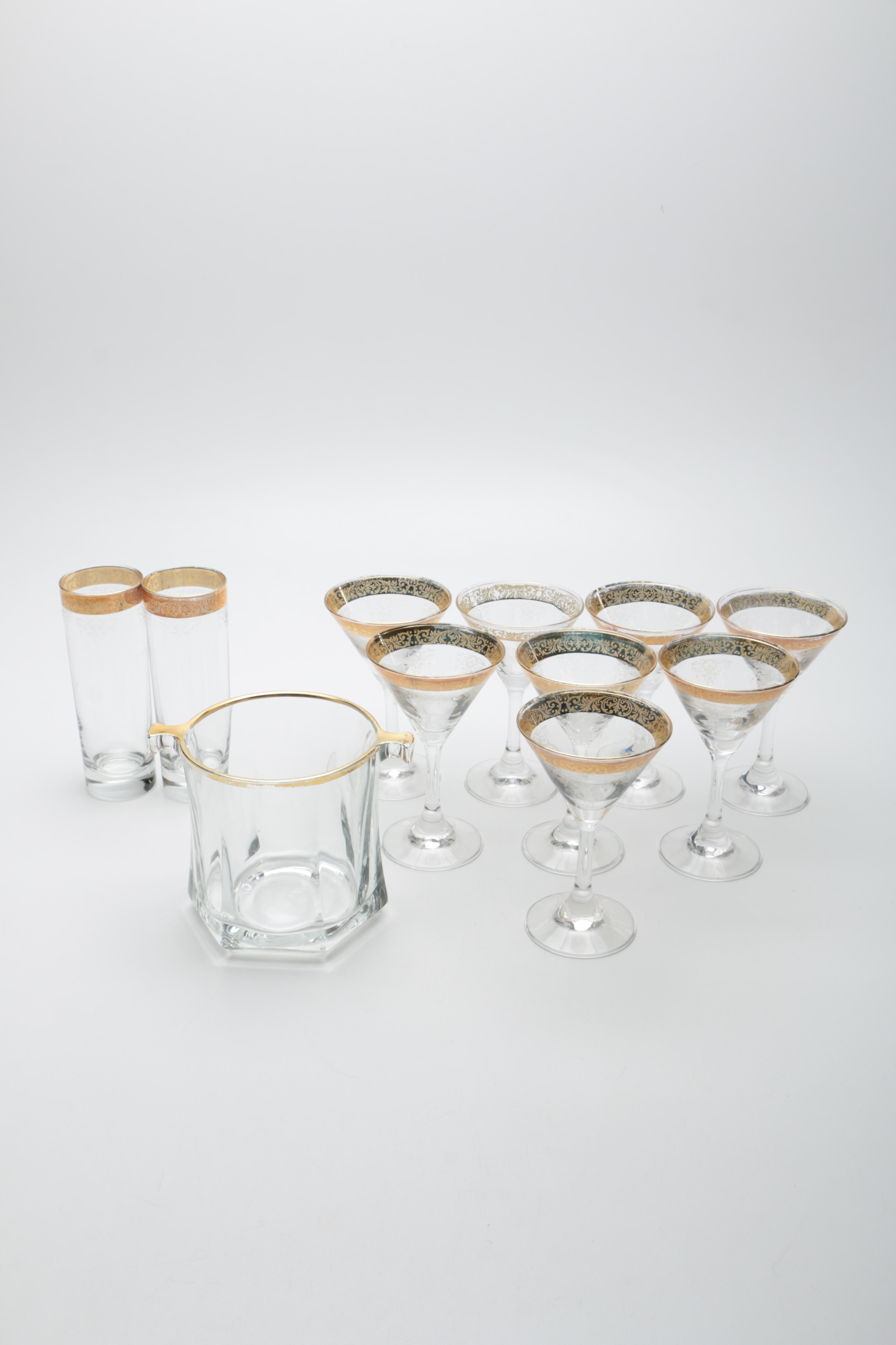 Martini Glassware and Ice Bucket Set