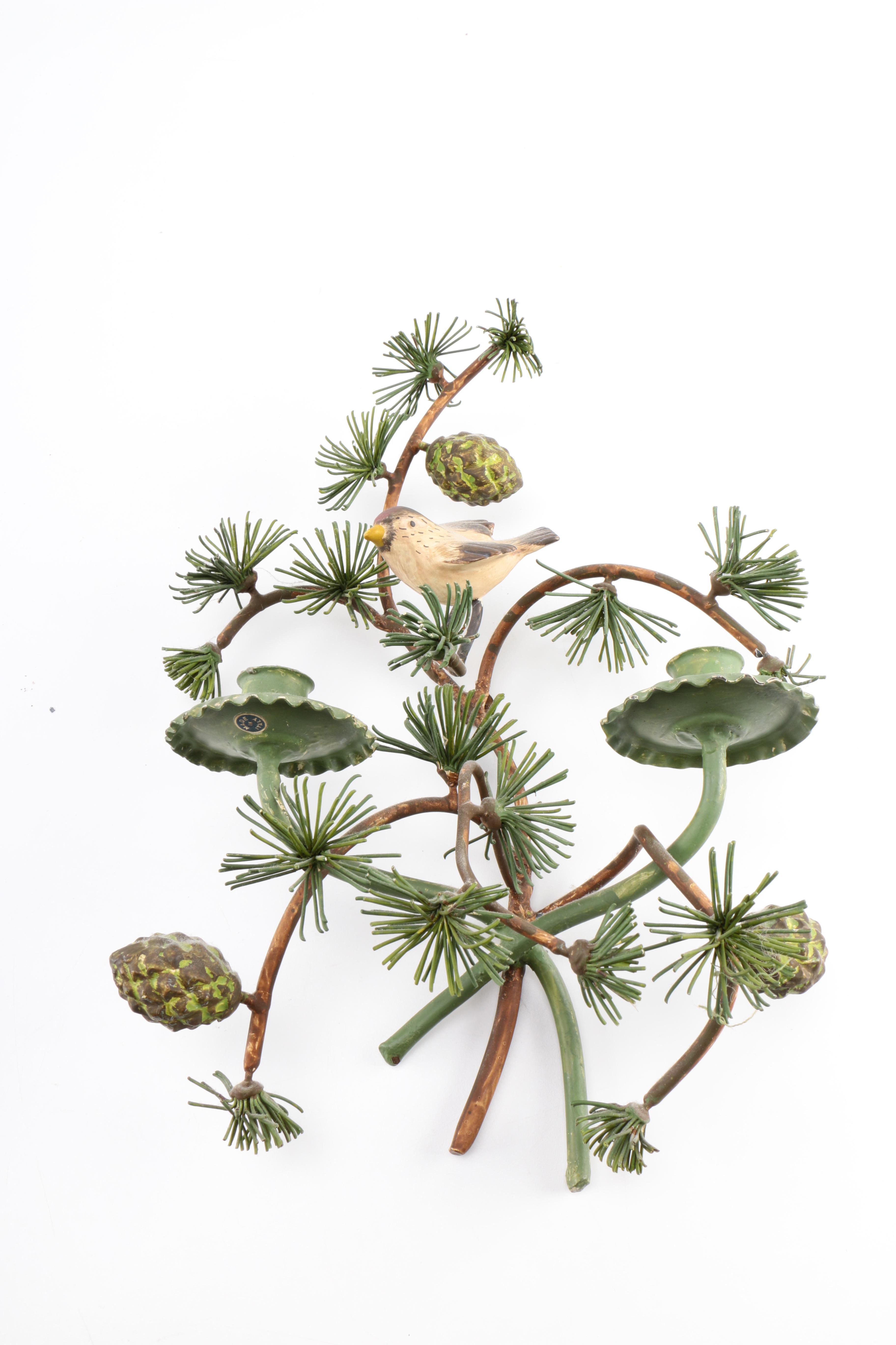 Painted Tole Fir Tree-Style Candle Sconces