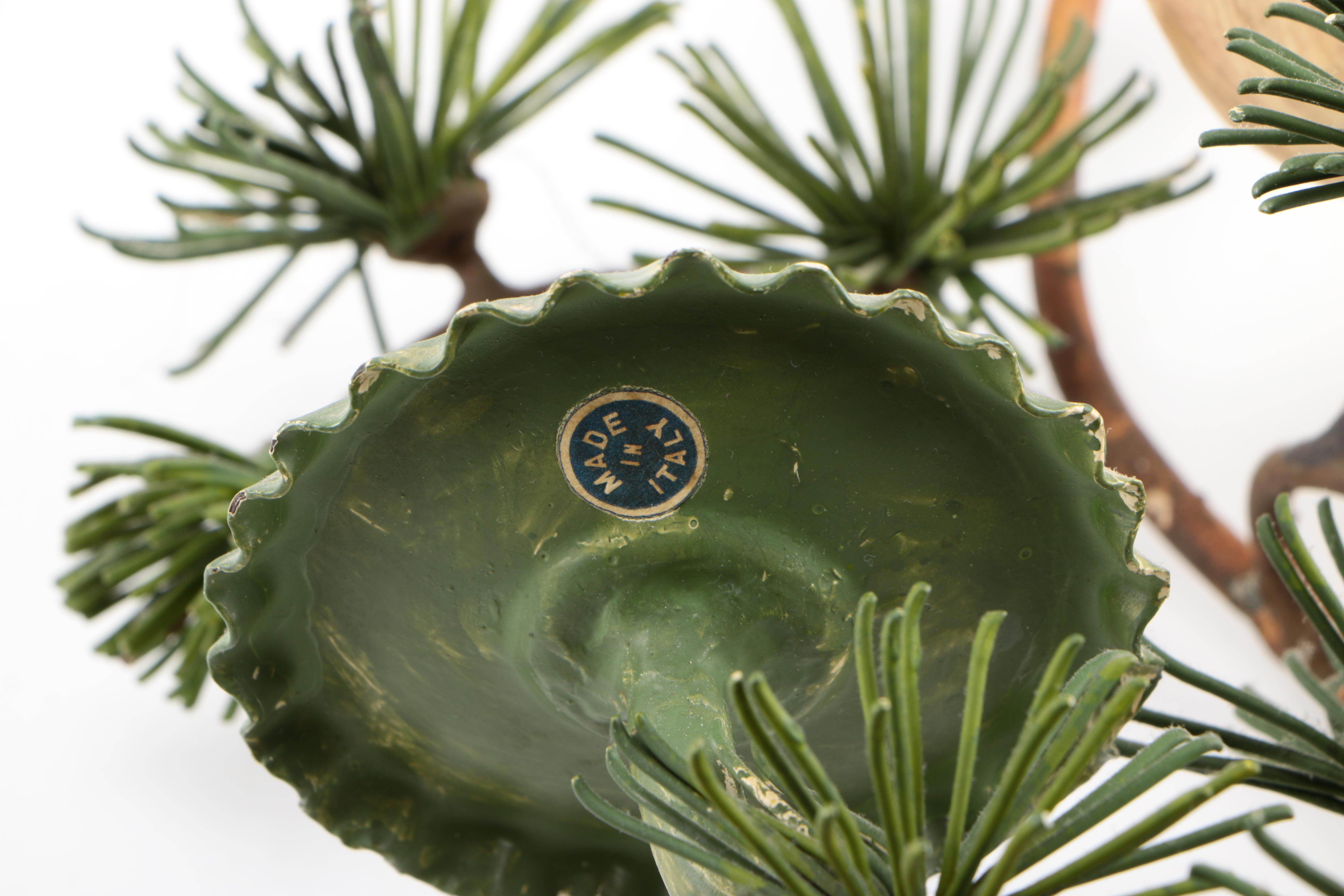 Painted Tole Fir Tree-Style Candle Sconces