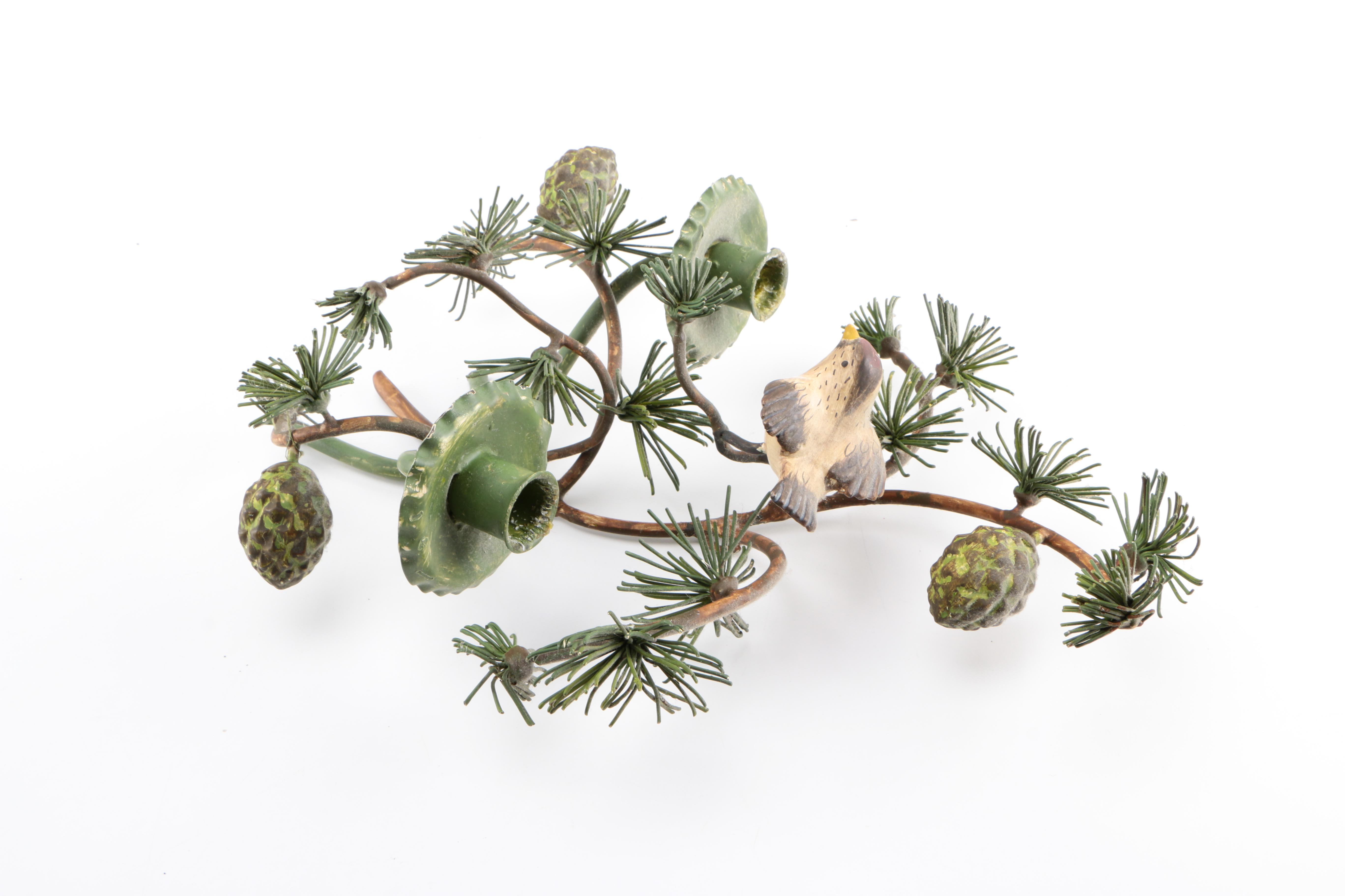 Painted Tole Fir Tree-Style Candle Sconces