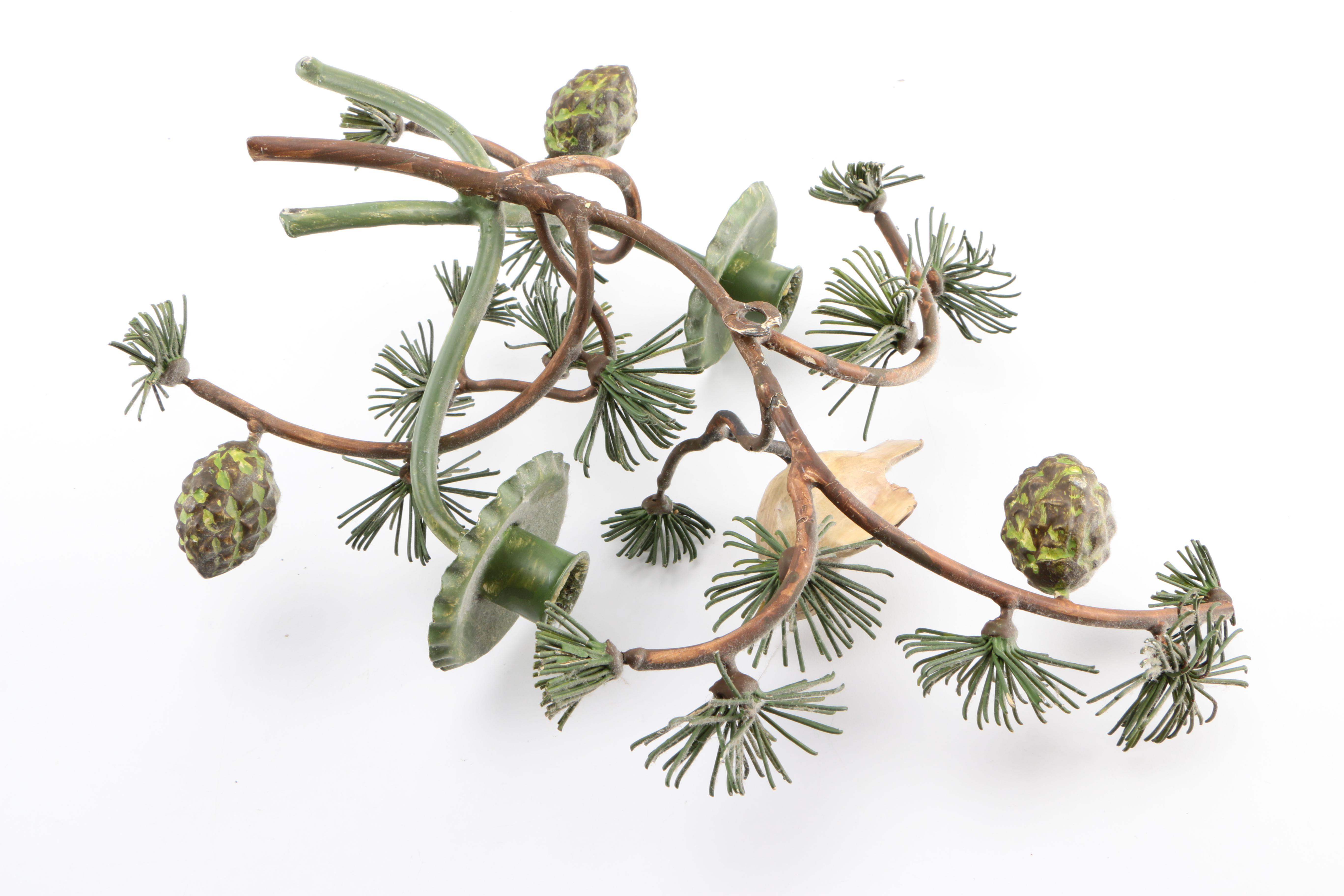 Painted Tole Fir Tree-Style Candle Sconces