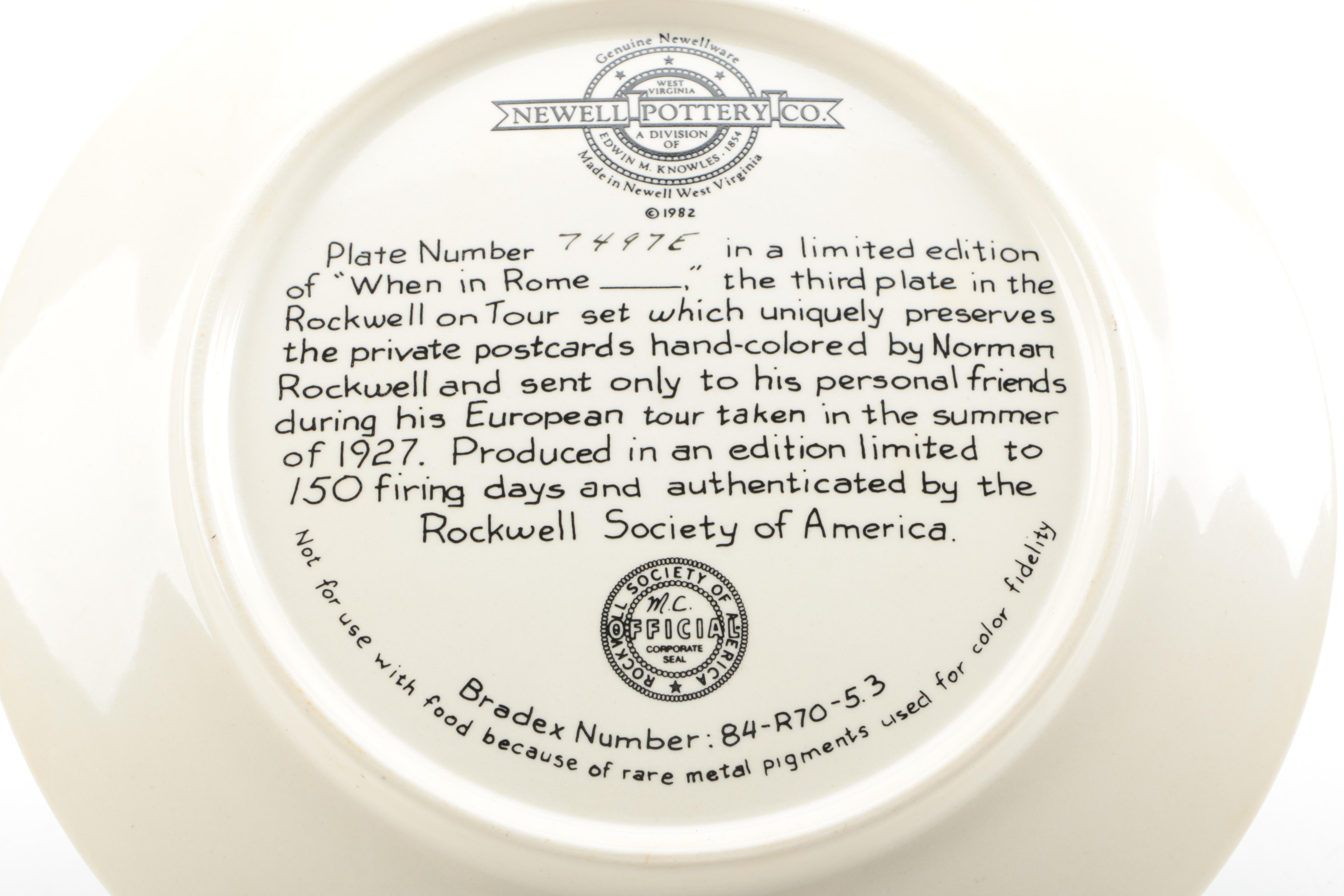 Newell Pottery Norman Rockwell's "Rockwell on Tour" Collectible Decor Plates