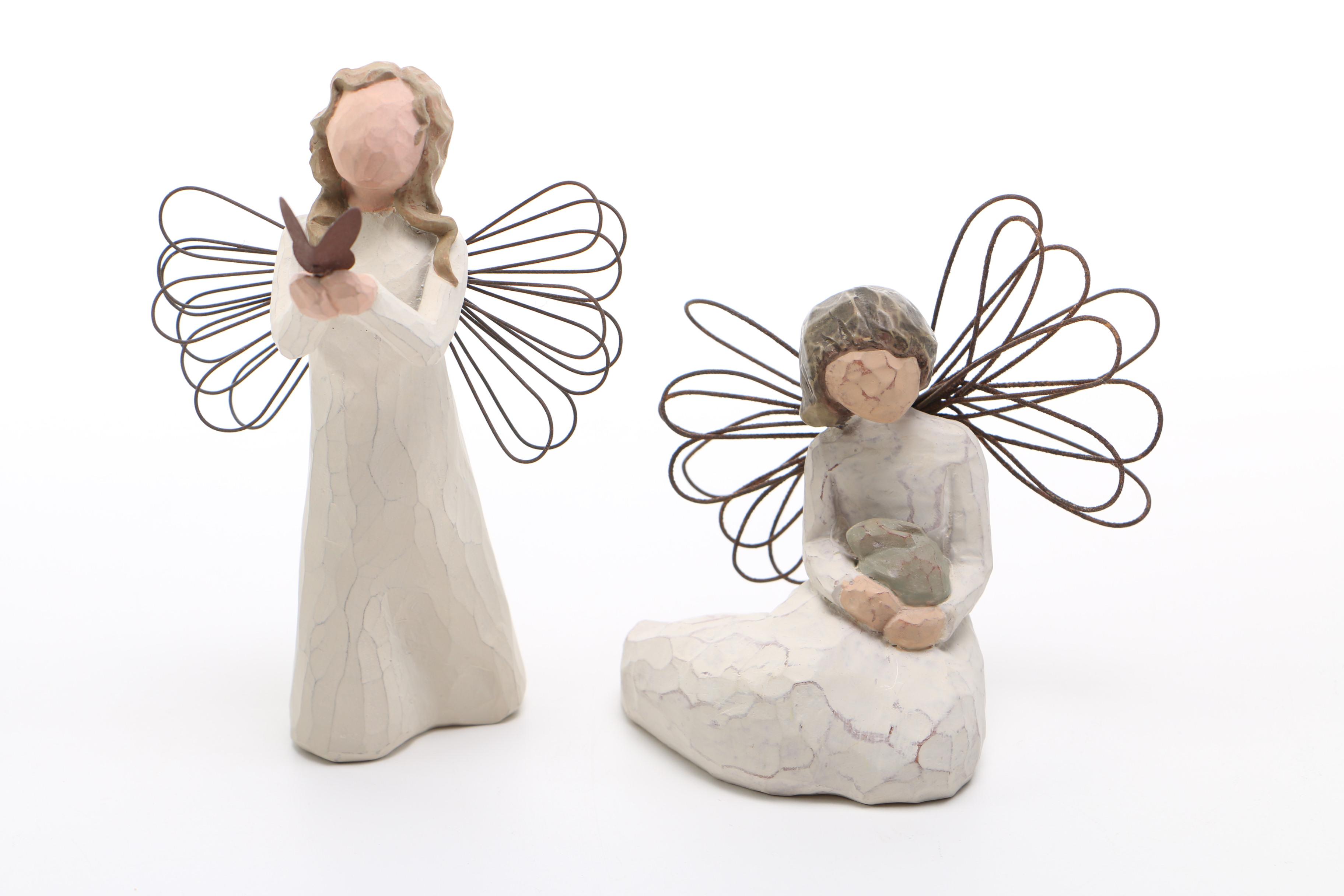 Collection of Willow Tree Wood Carved Figurines