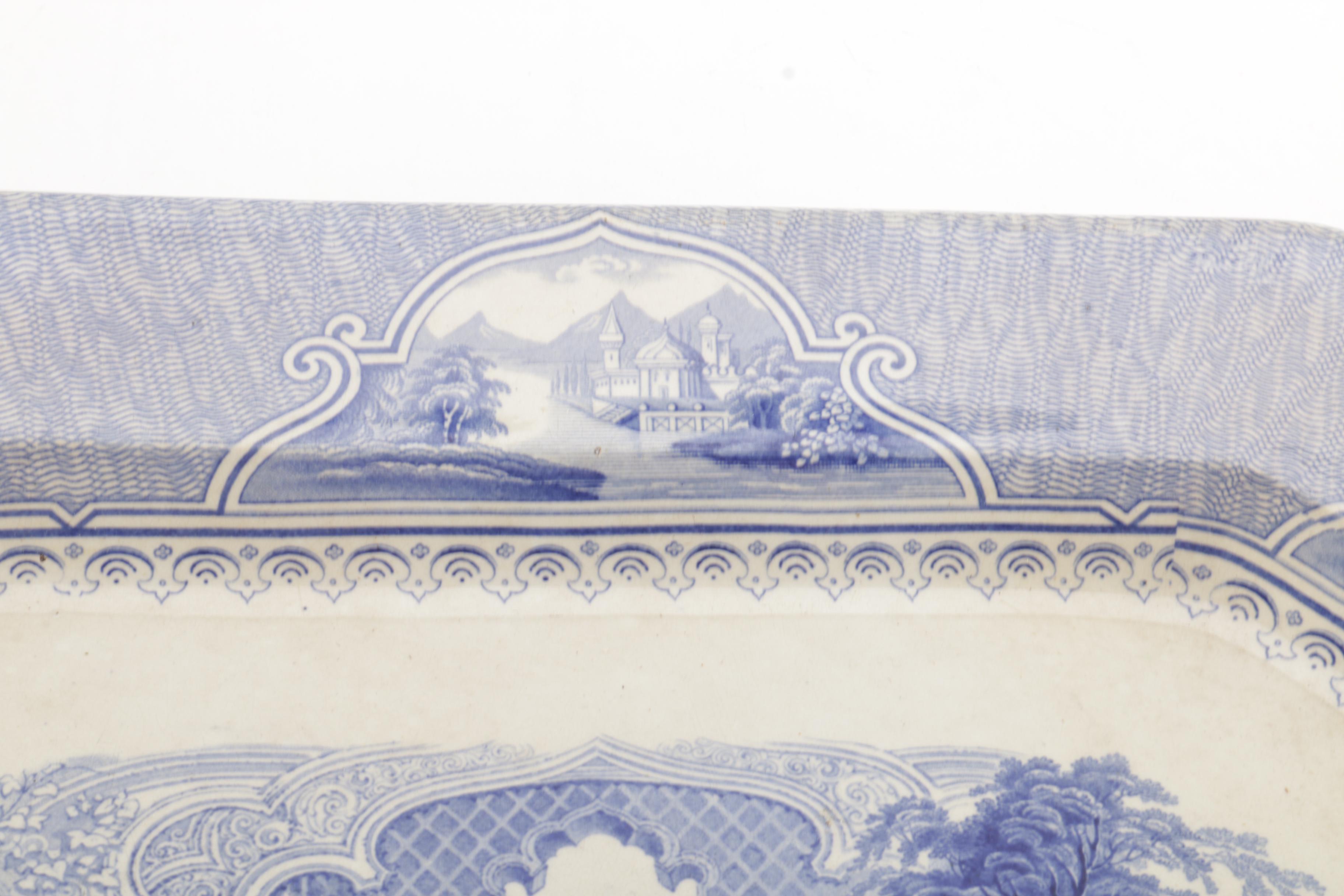 Antique Romantic Transfer Printed Ironstone Platter Circa 1845-60