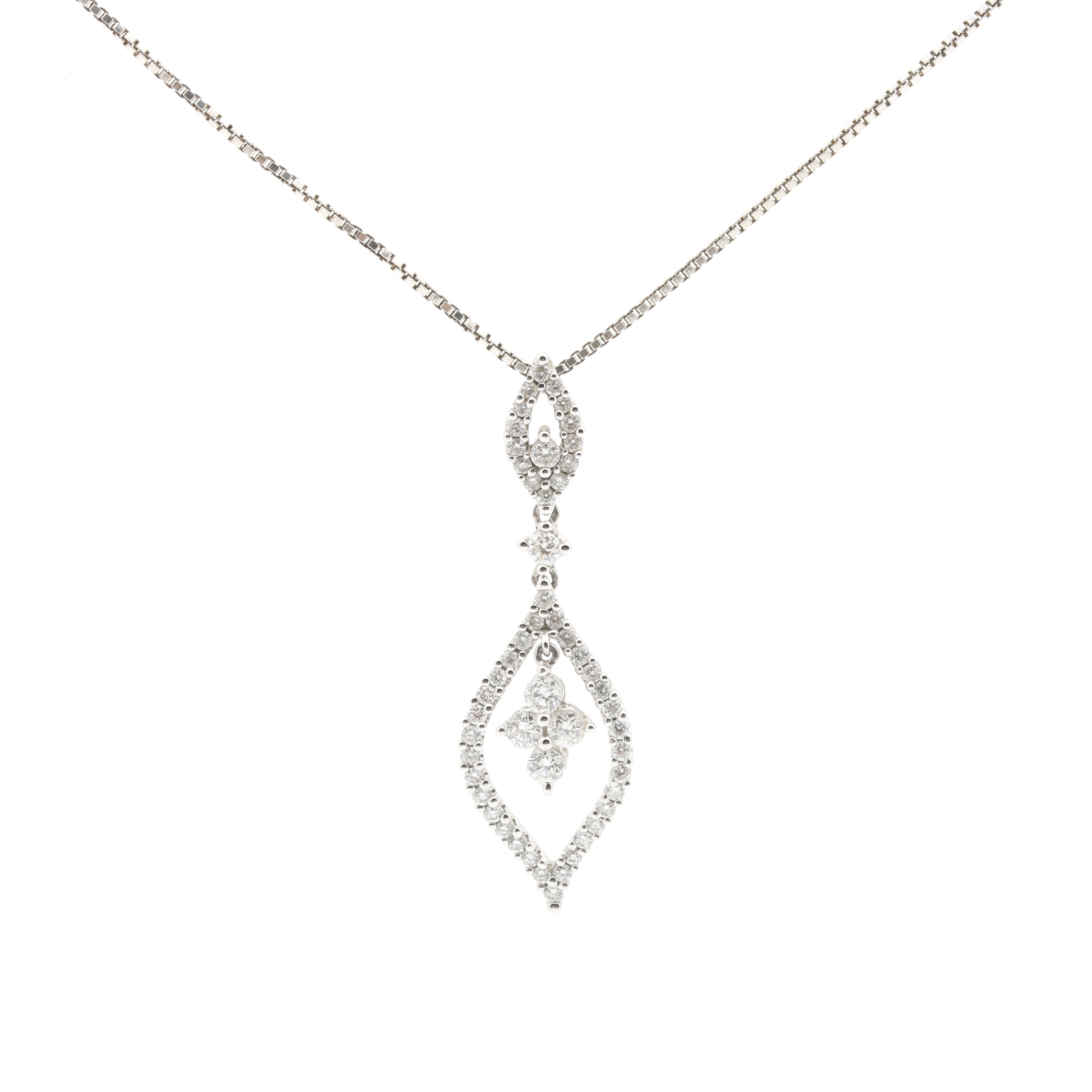 14K White Gold and Sterling Silver Diamond Pendant Necklace