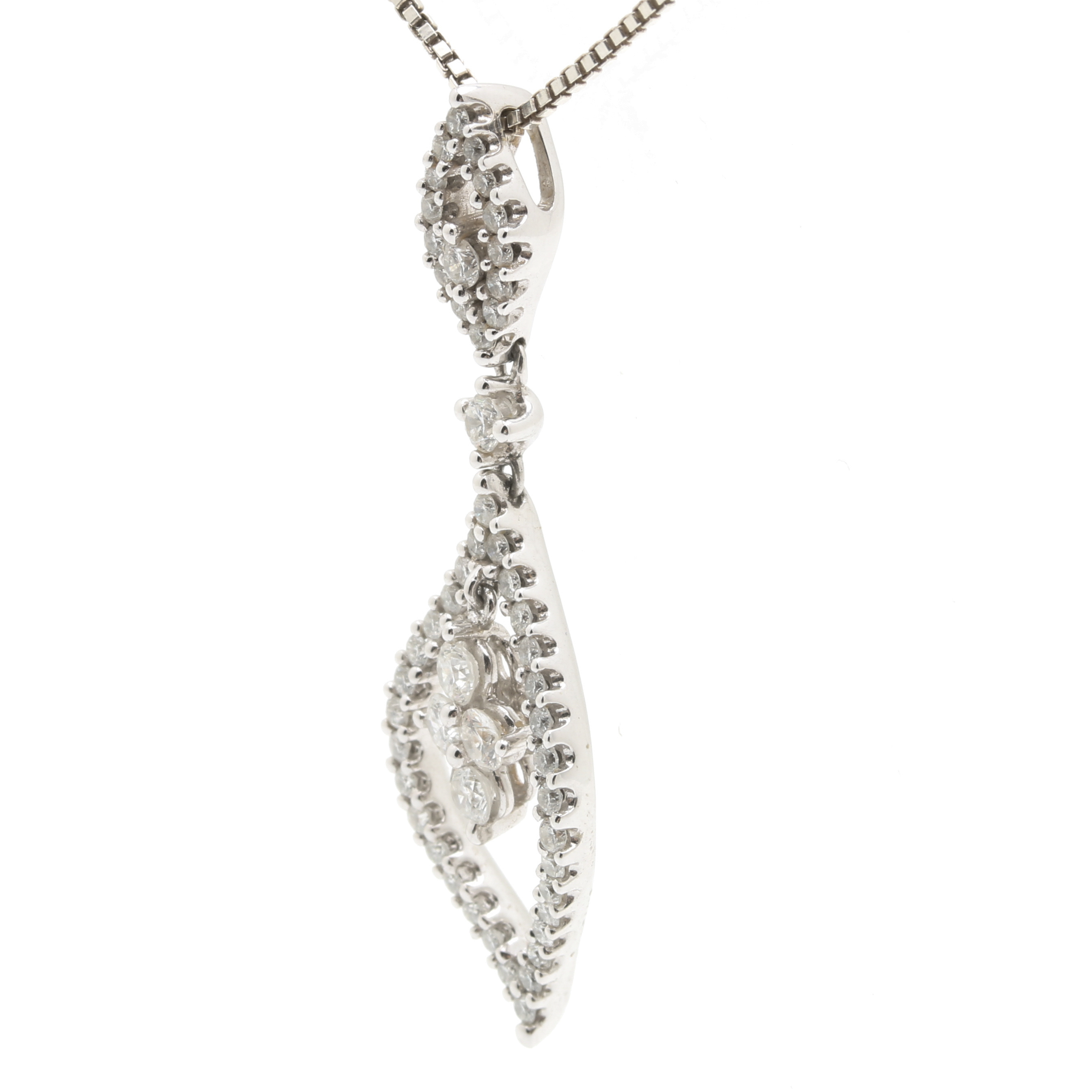 14K White Gold and Sterling Silver Diamond Pendant Necklace