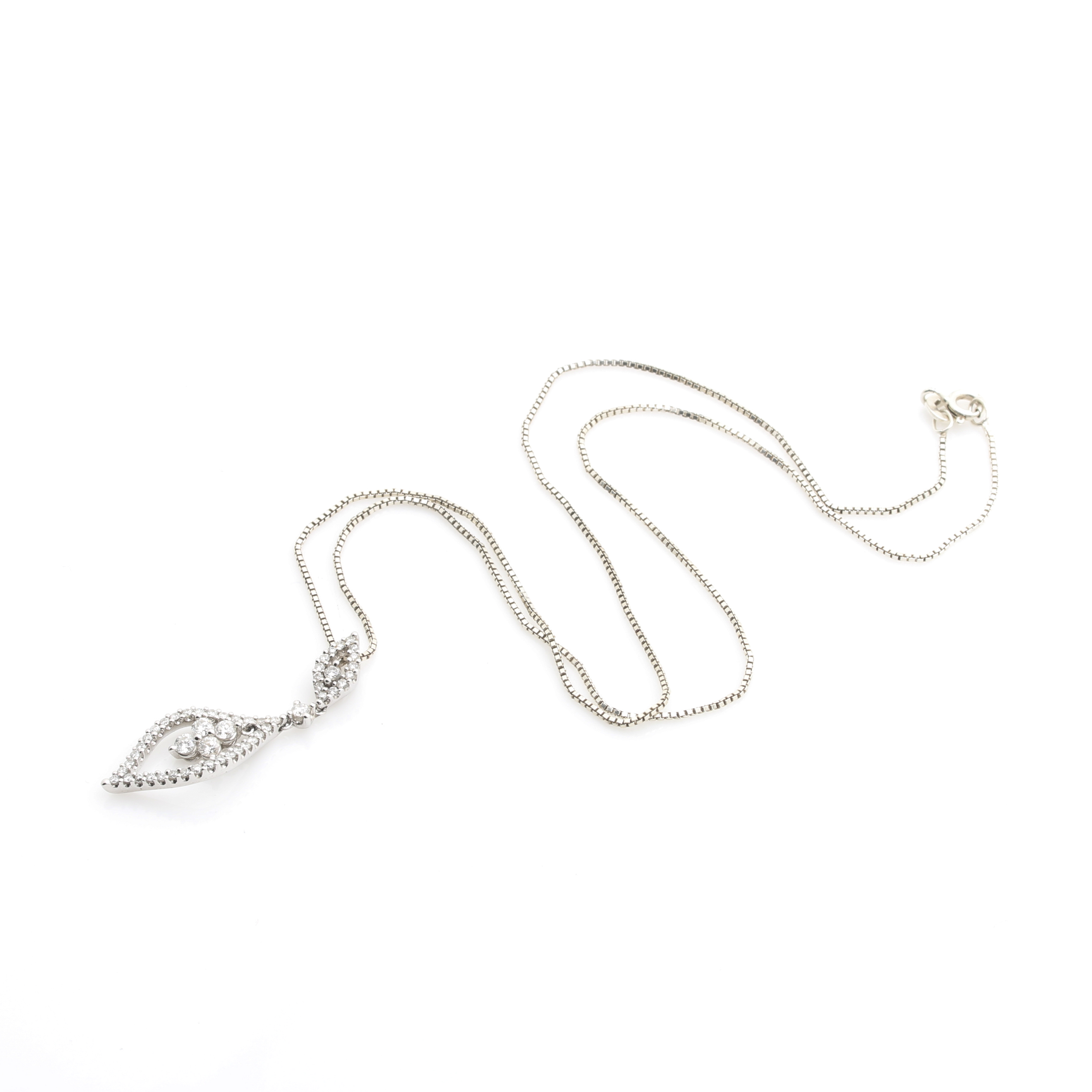 14K White Gold and Sterling Silver Diamond Pendant Necklace